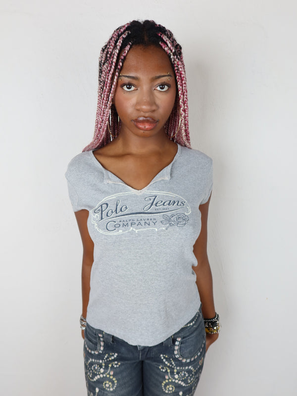 Vintage Ralph Lauren rose tee, Y2K resale clothing at Brat's Closet.