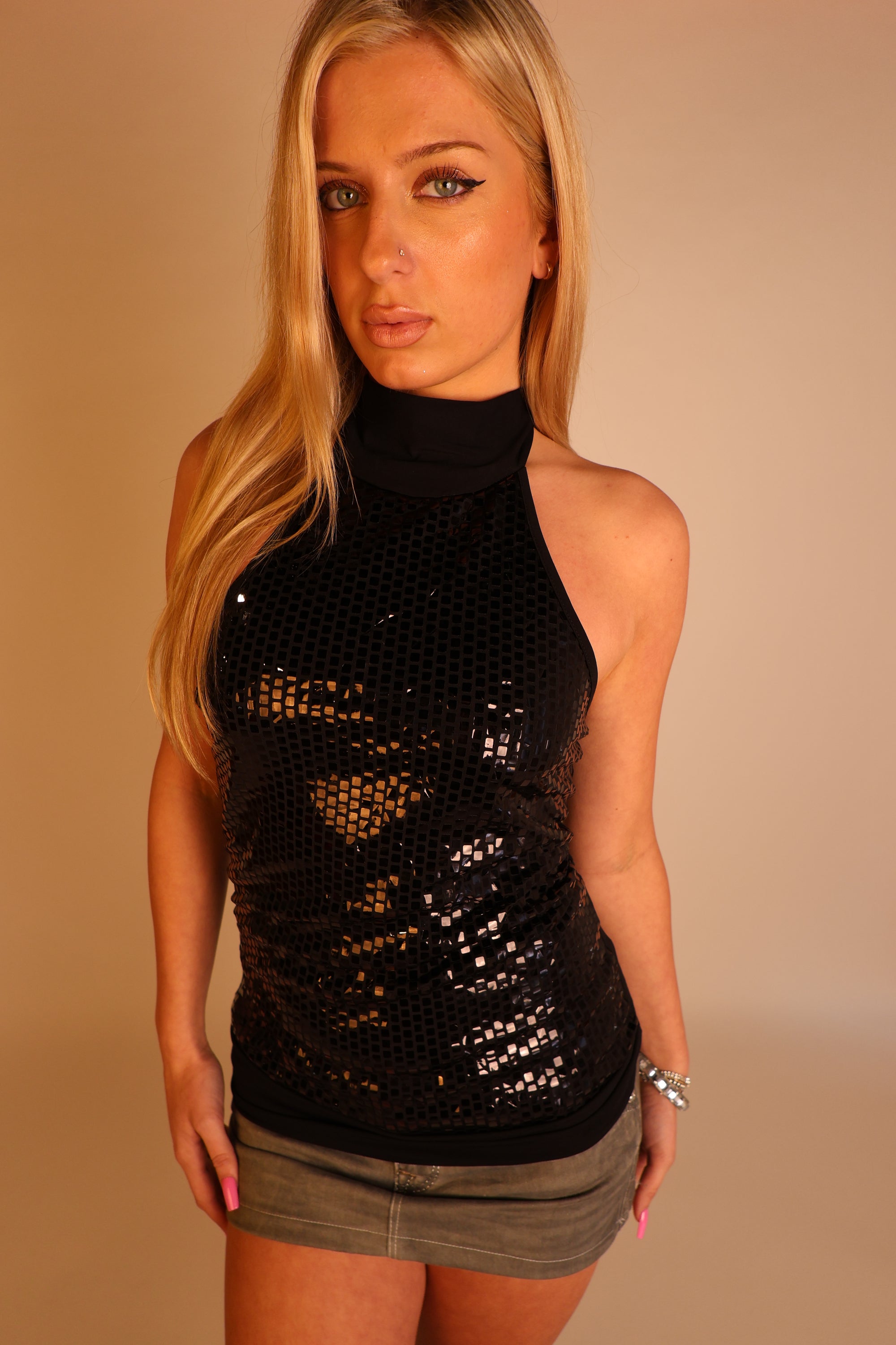 Hot Black Sequin Top S/M