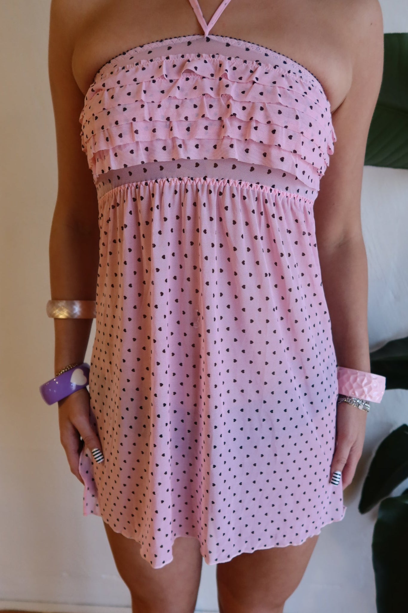 Pink Polka Dot Halter Mini Dress S/M