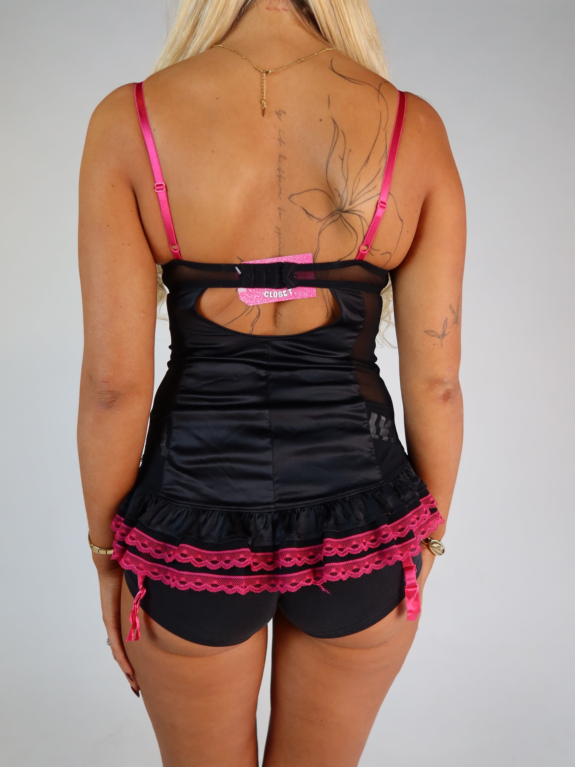 Black & Pink Lace Babydoll M