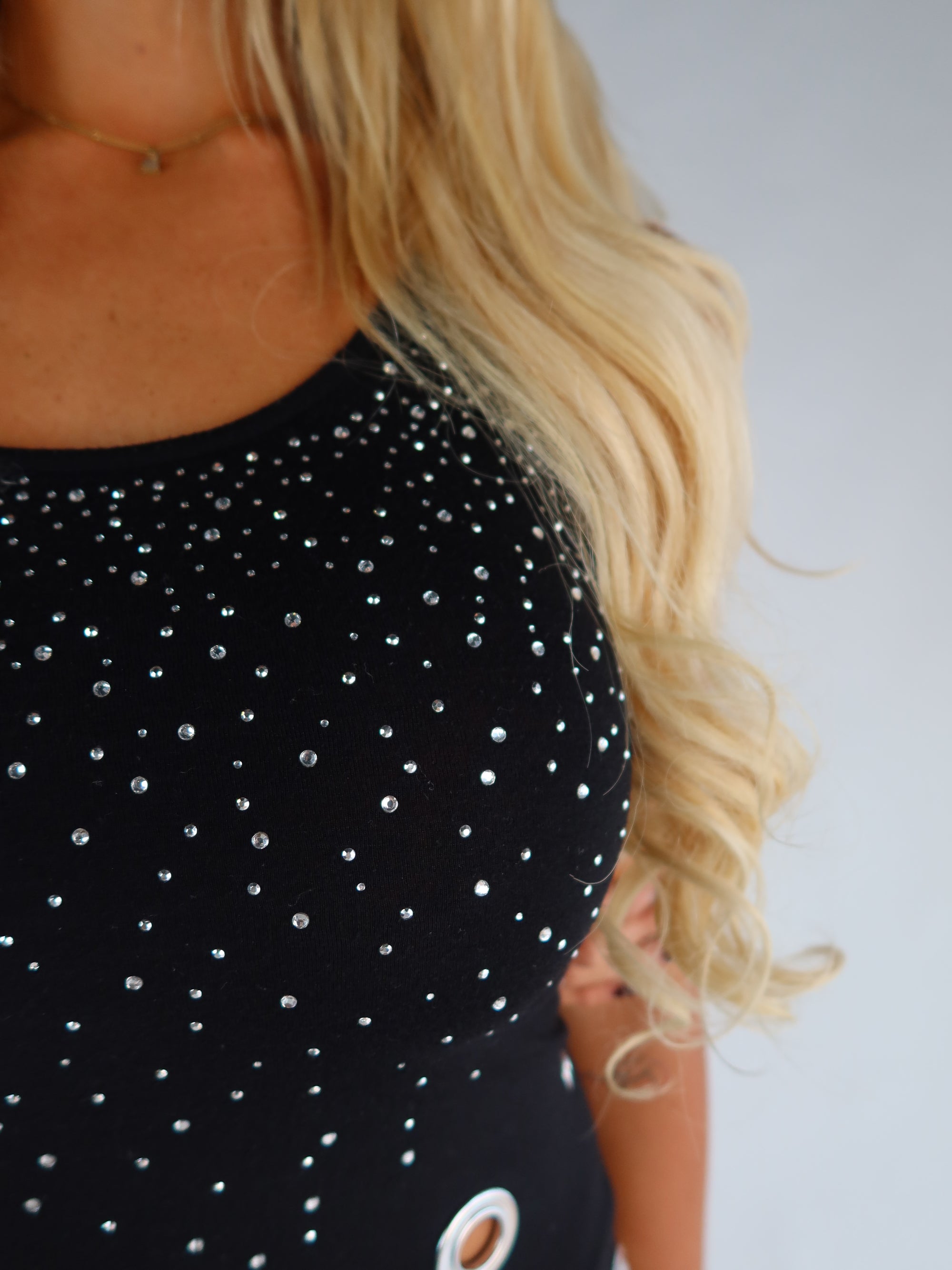 Black Rhinestone Eyelet Tank S/M