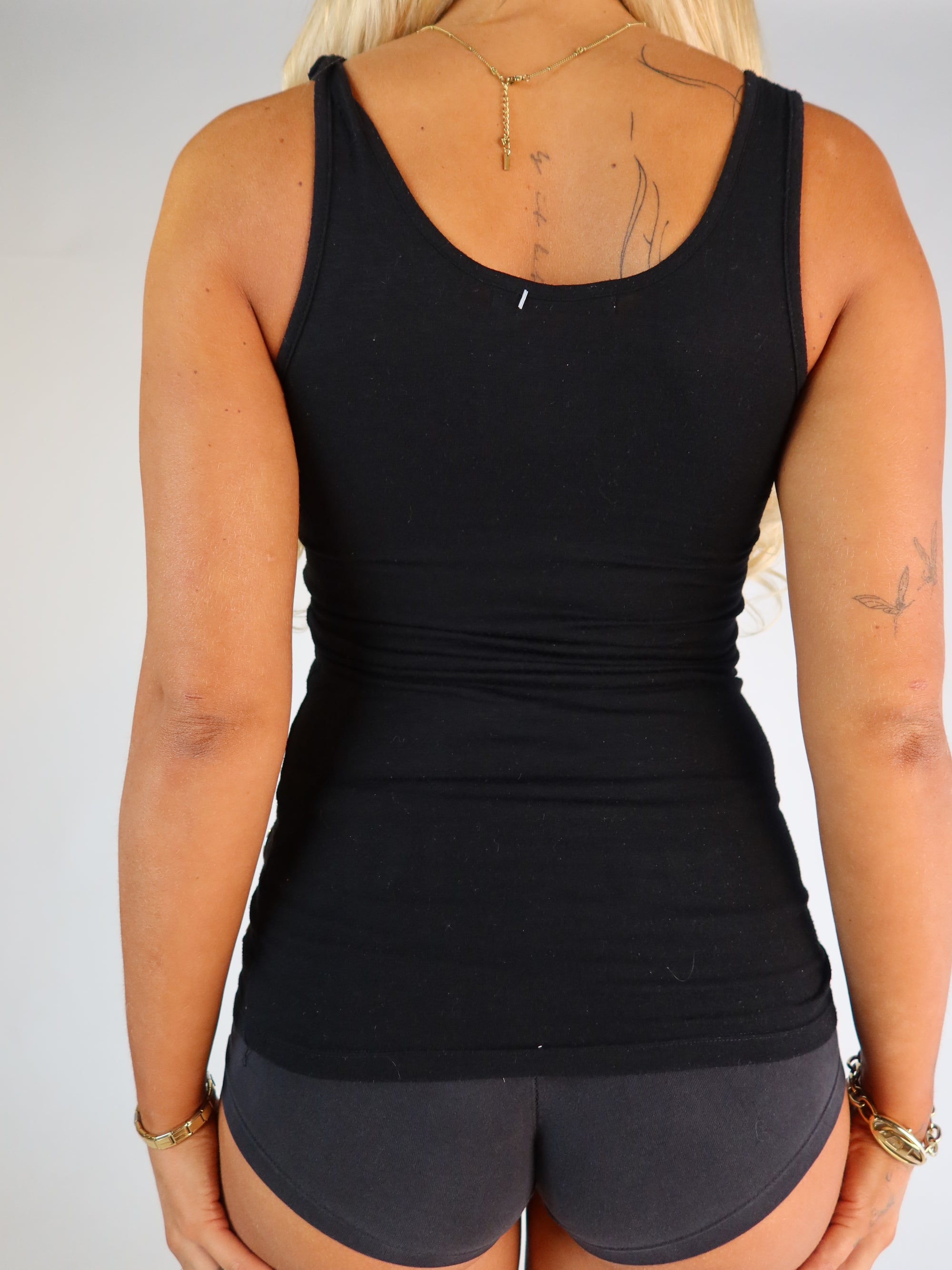 Black Rhinestone Eyelet Tank S/M