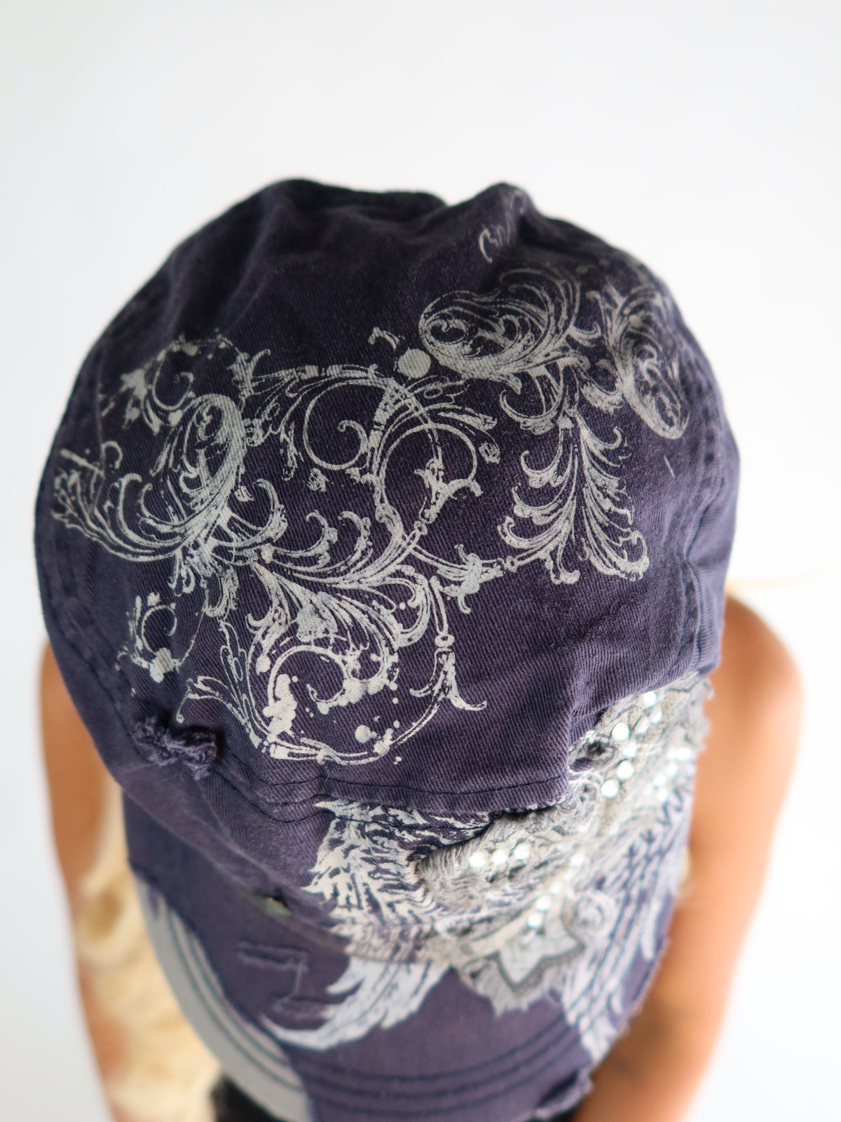 Navy Rhinestone Cross Cap