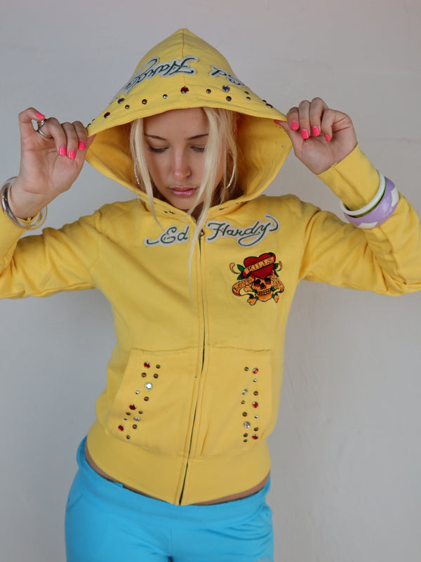 Vintage Ed Hardy jacket, Y2K resale clothing at Brat's Closet.
