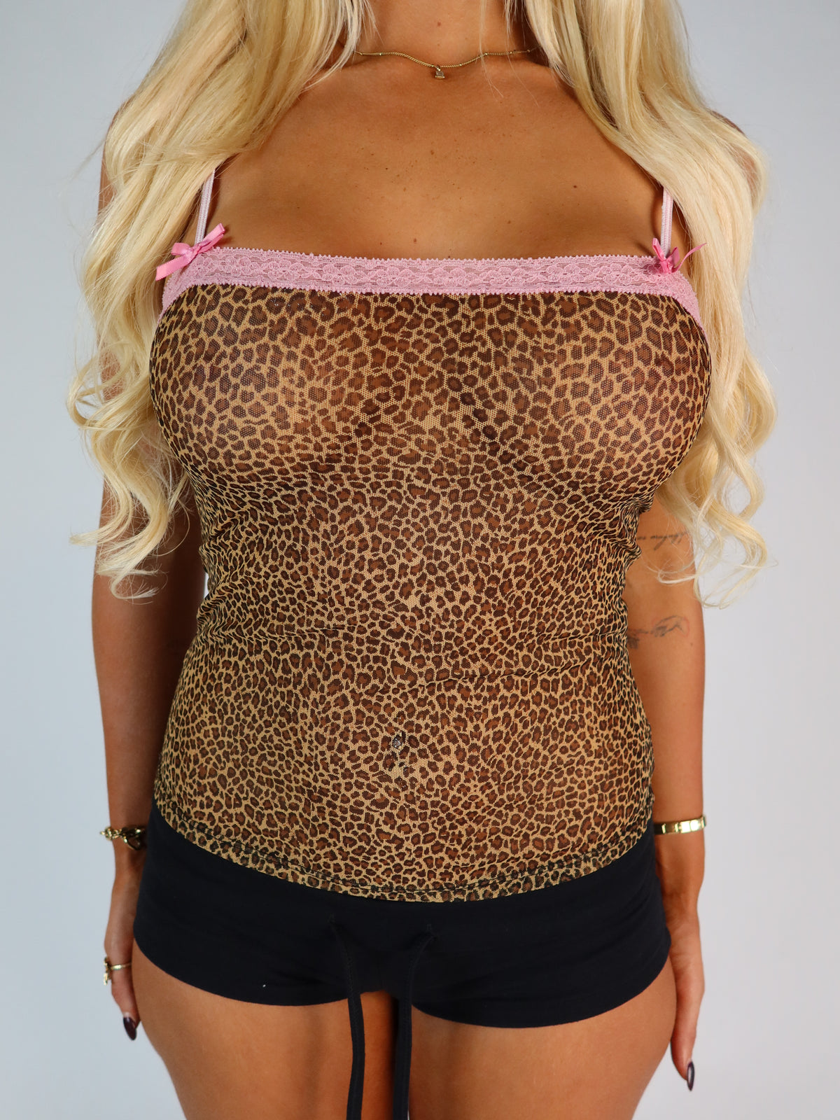 Leopard Mesh Pink-Trim Cami S/M