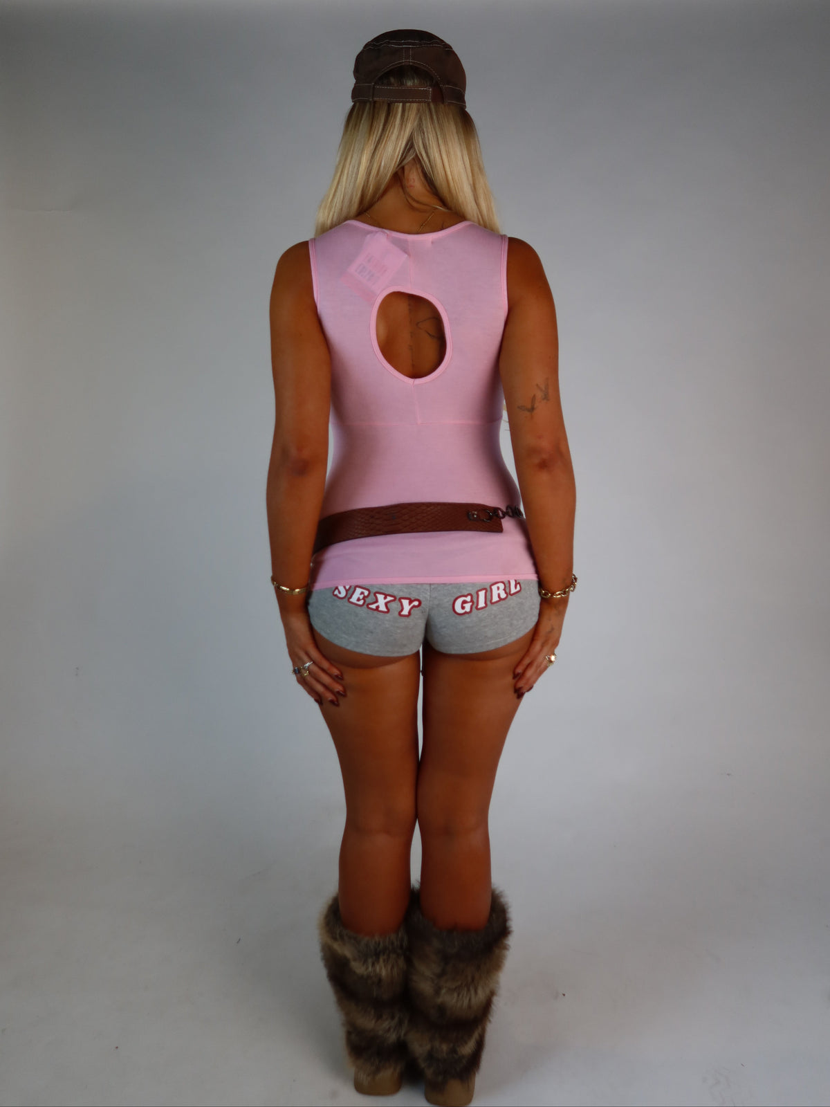 Pink Ruched Keyhole-Back Tank M