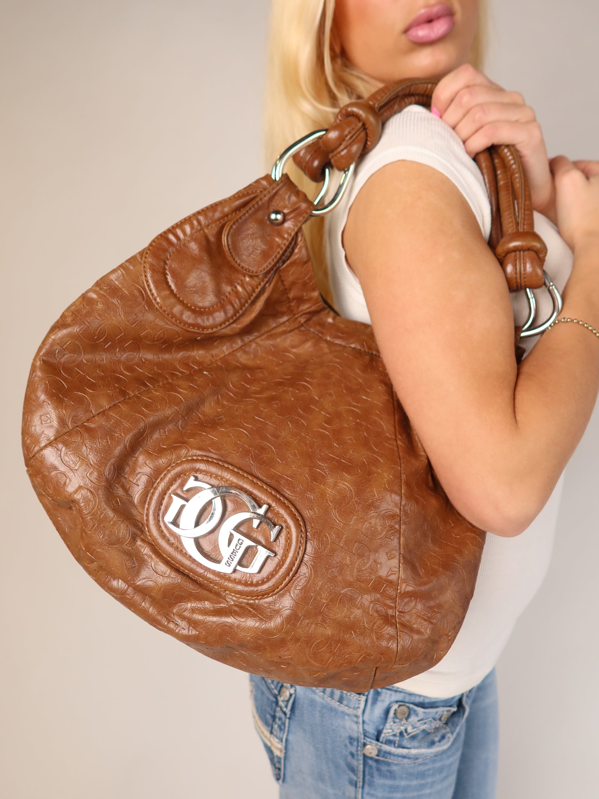 Guess Tan Embossed Hobo Bag
