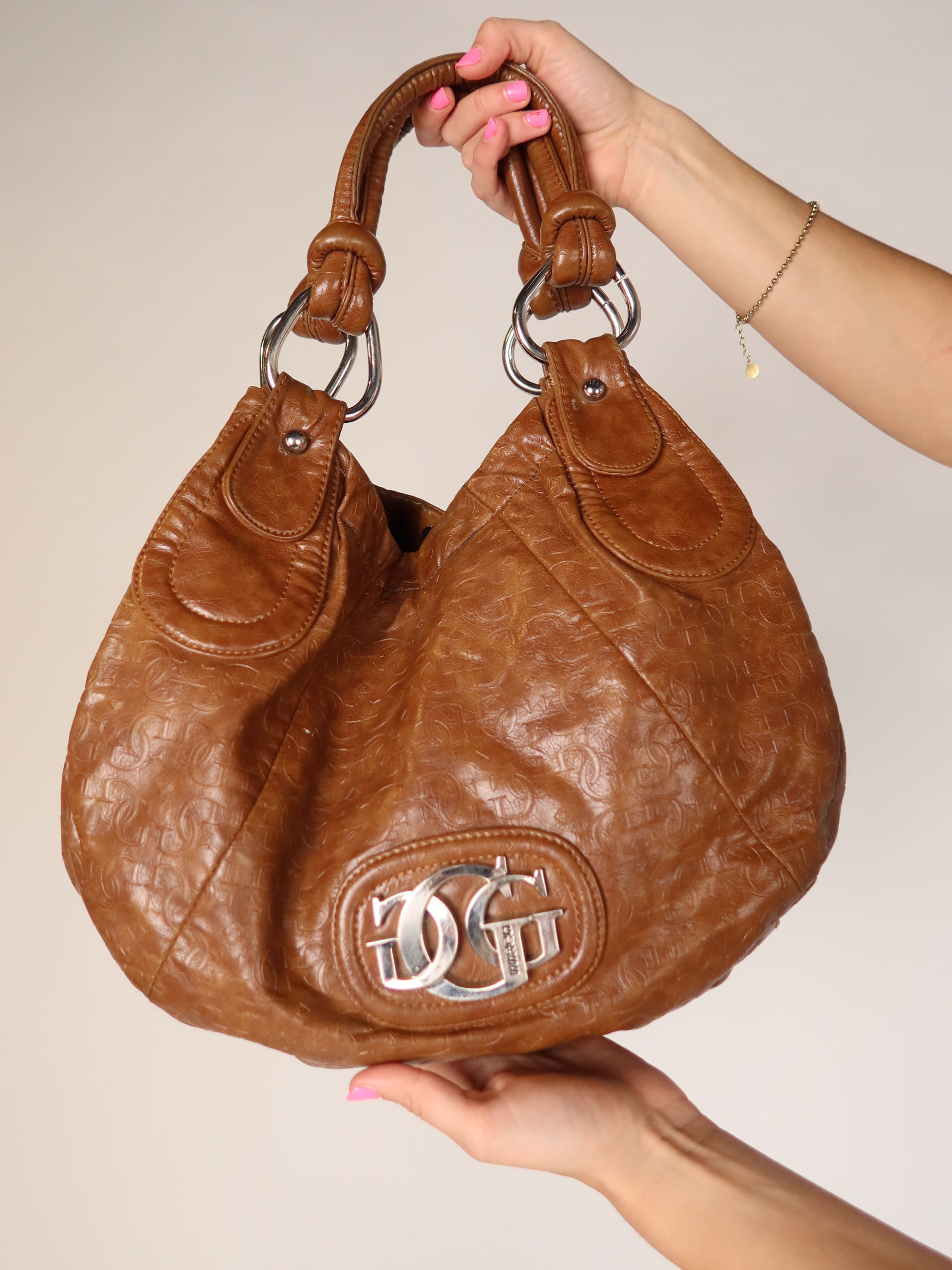Guess Tan Embossed Hobo Bag
