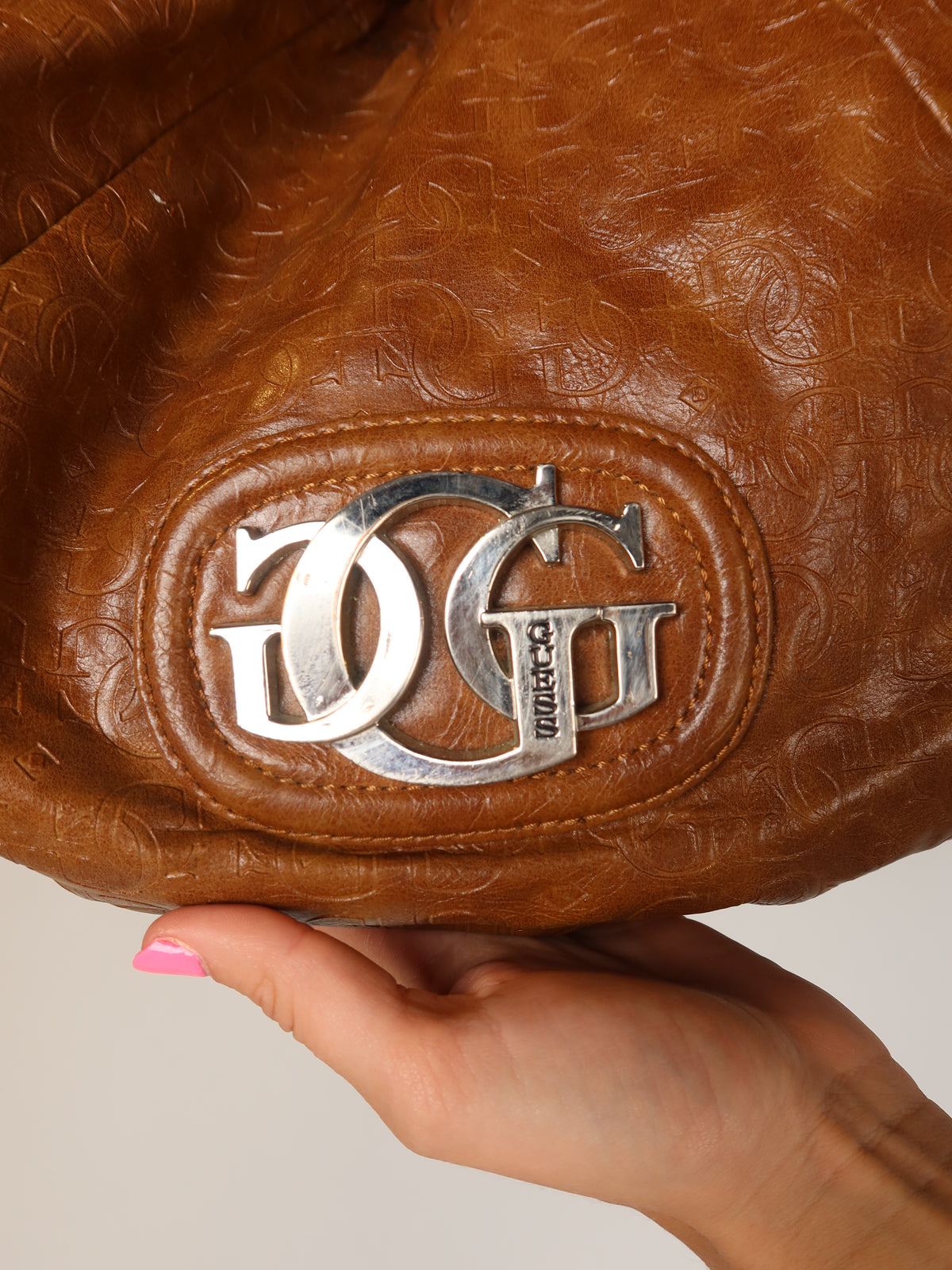 Guess Tan Embossed Hobo Bag