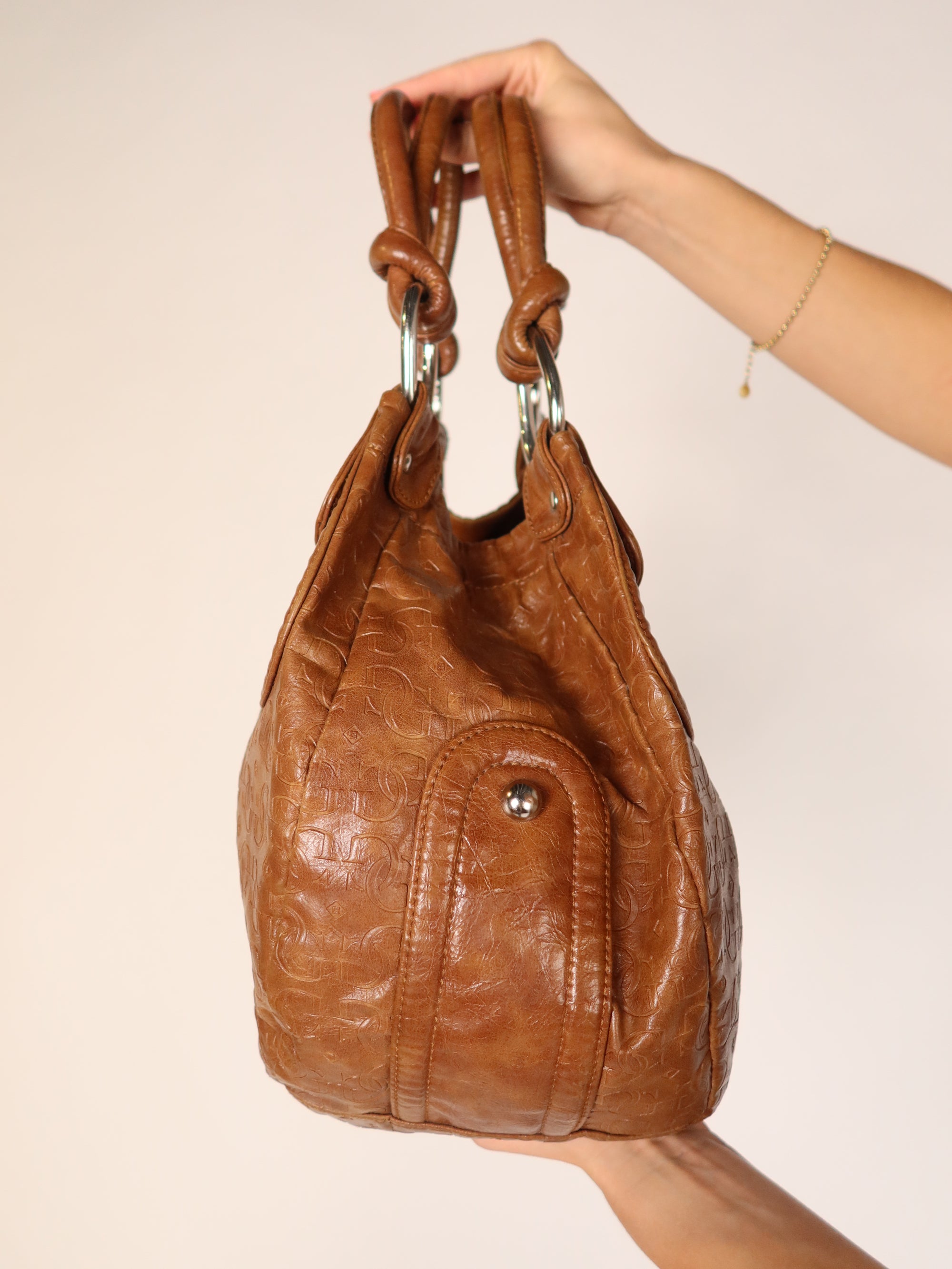 Guess Tan Embossed Hobo Bag