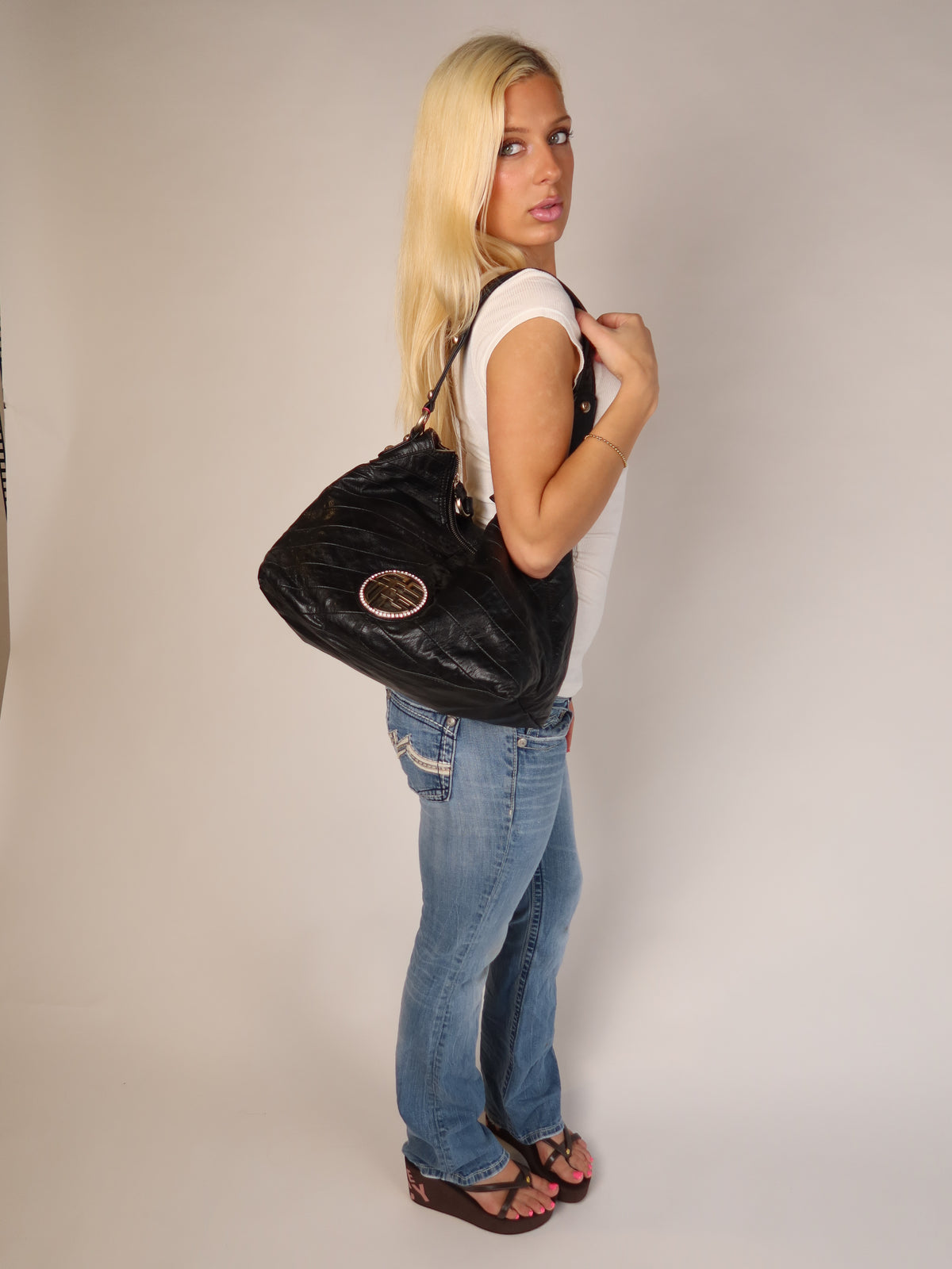 Guess Leather Quilted Hobo Bag