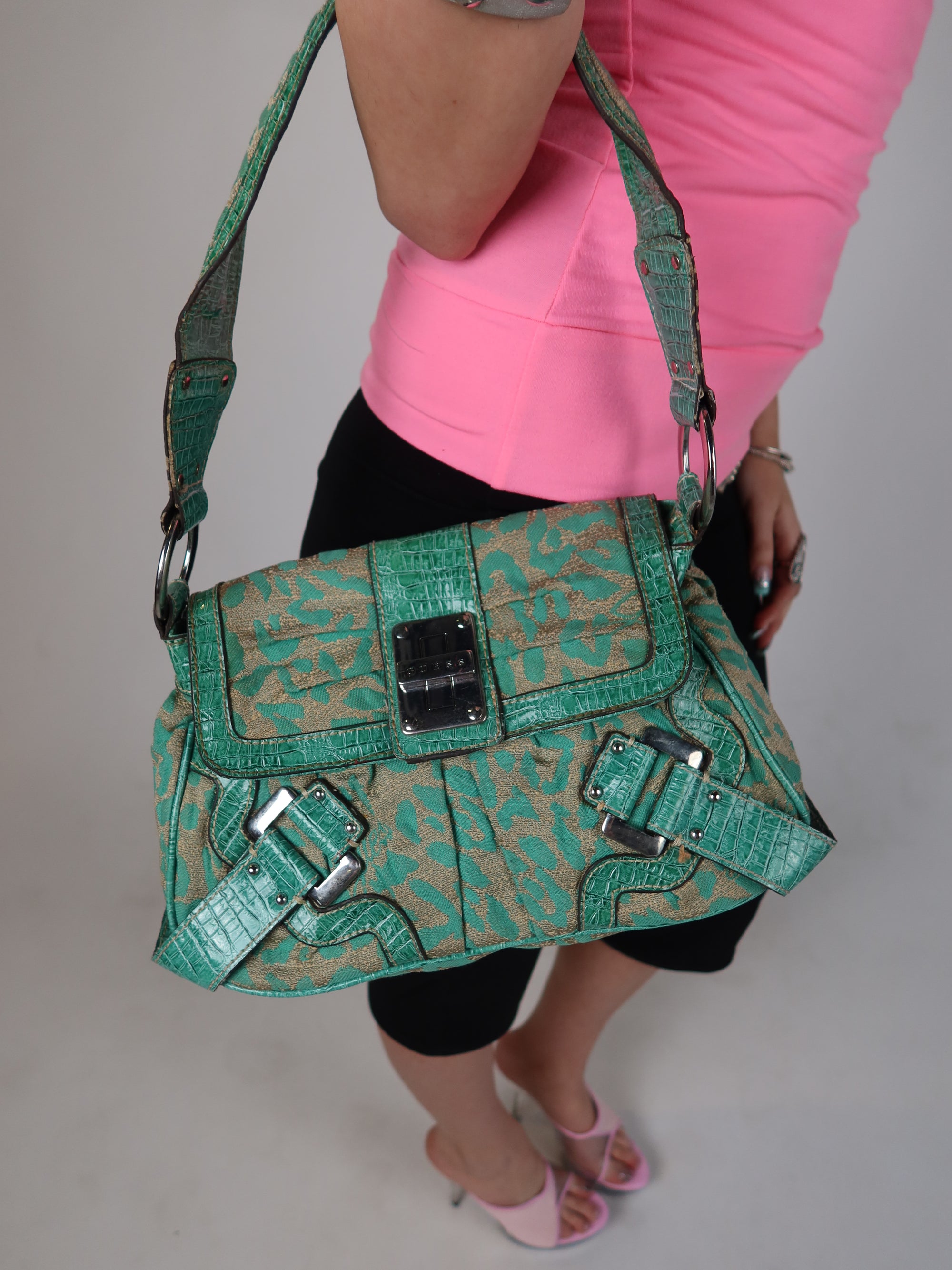 Guess Green Animal Print Bag