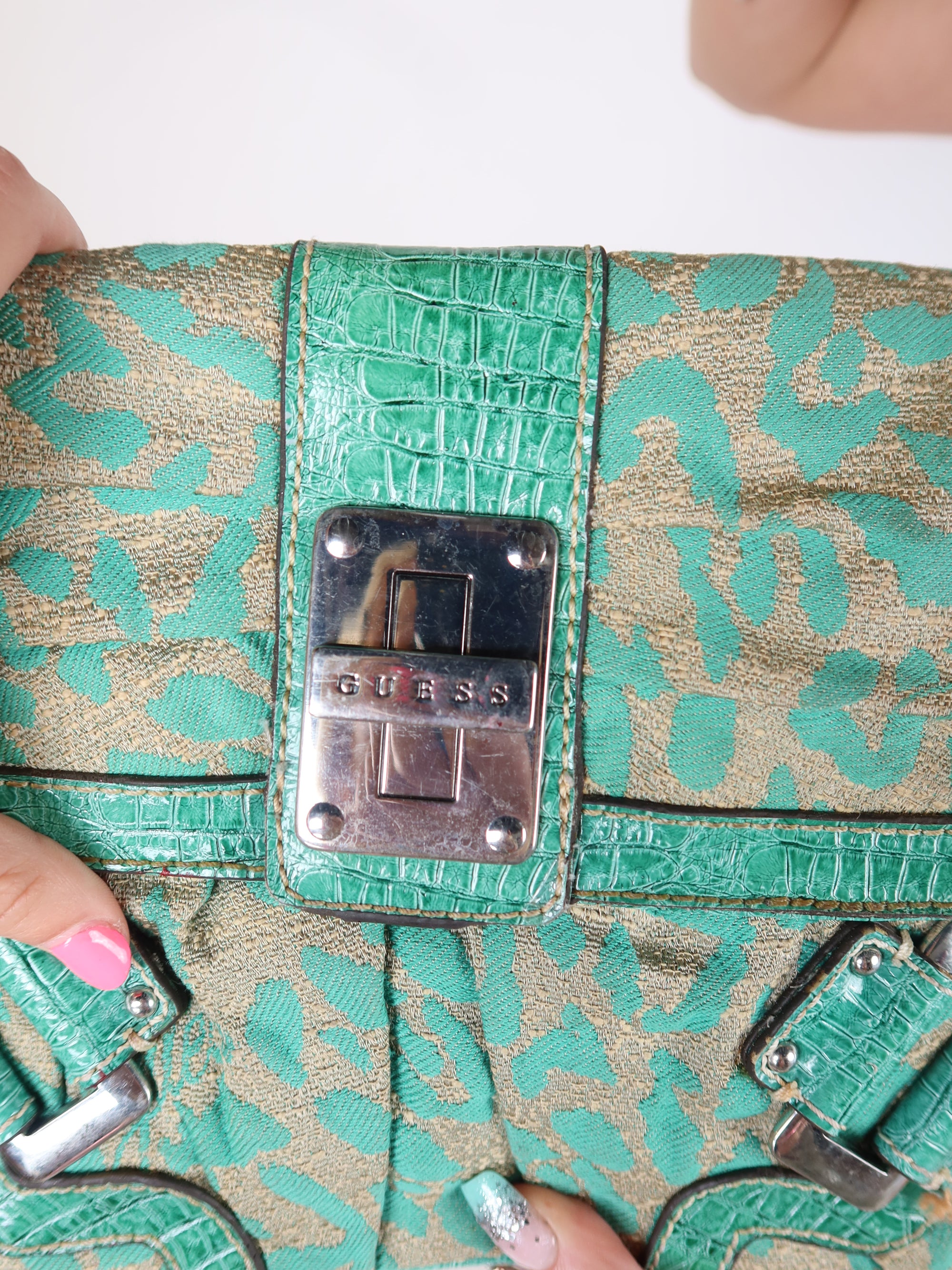 Guess Green Animal Print Bag
