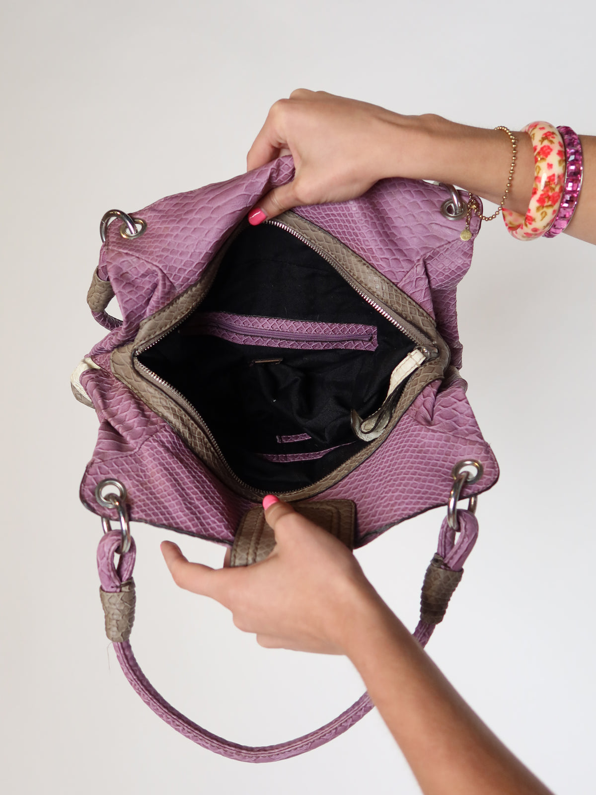 Guess Purple Snake Patchwork Bag