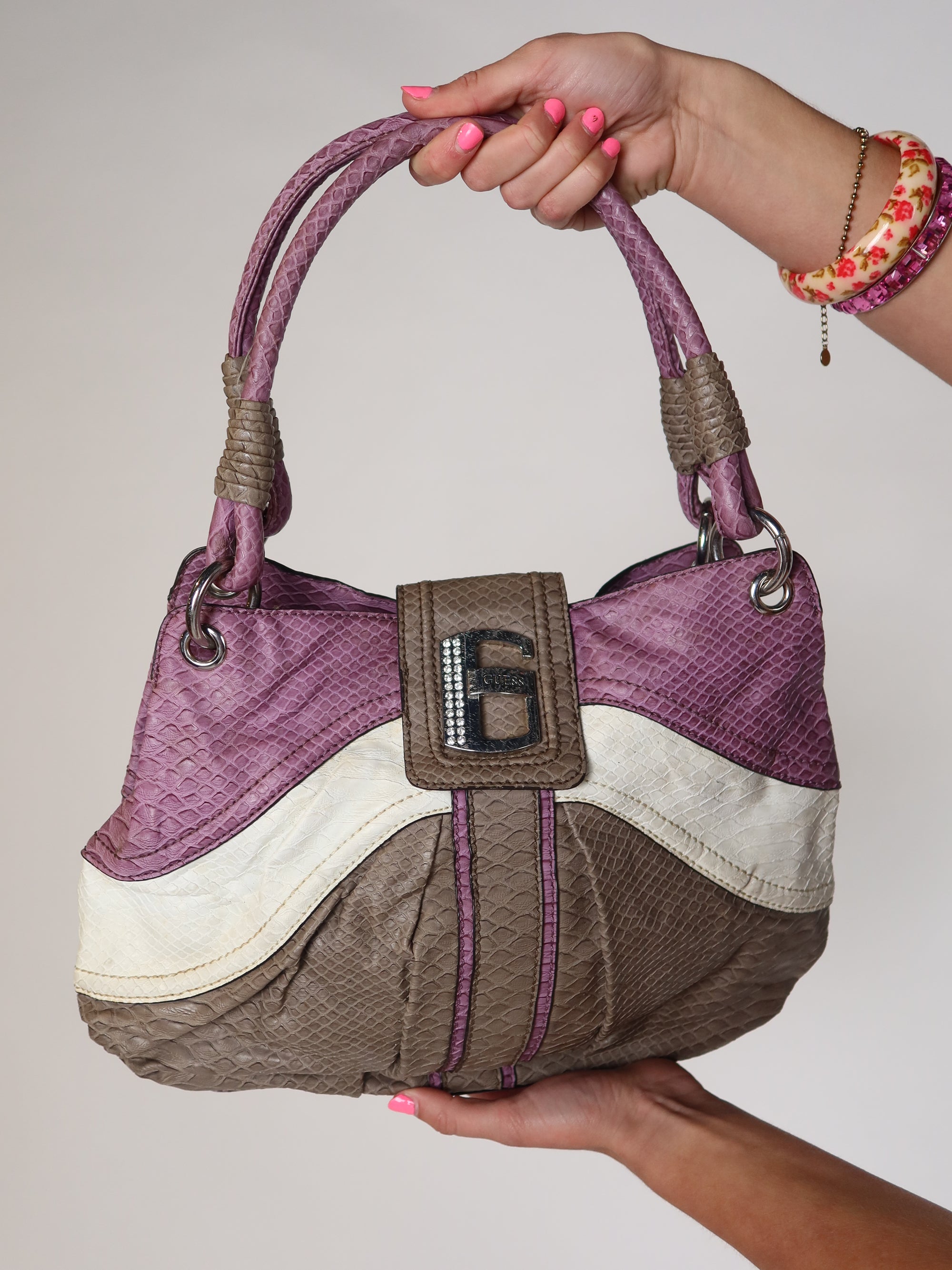 Guess Purple Snake Patchwork Bag