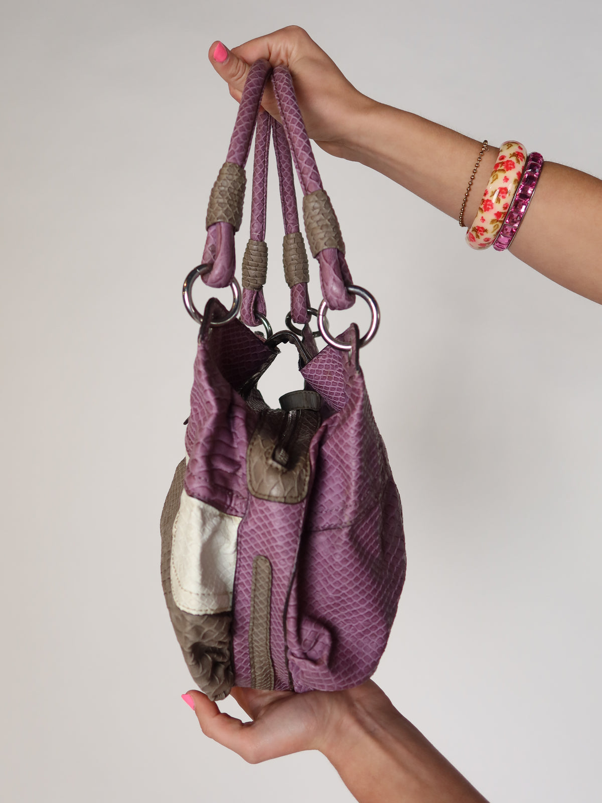 Guess Purple Snake Patchwork Bag