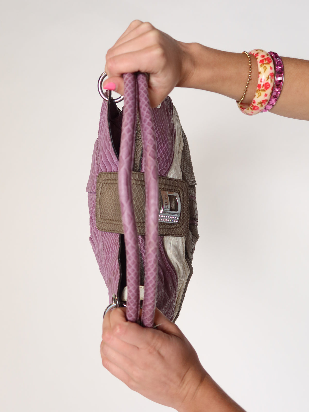 Guess Purple Snake Patchwork Bag