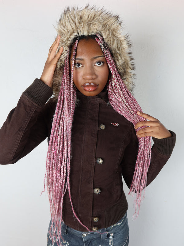 Vintage Hollister fur jacket, Y2K resale clothing at Brat's Closet.