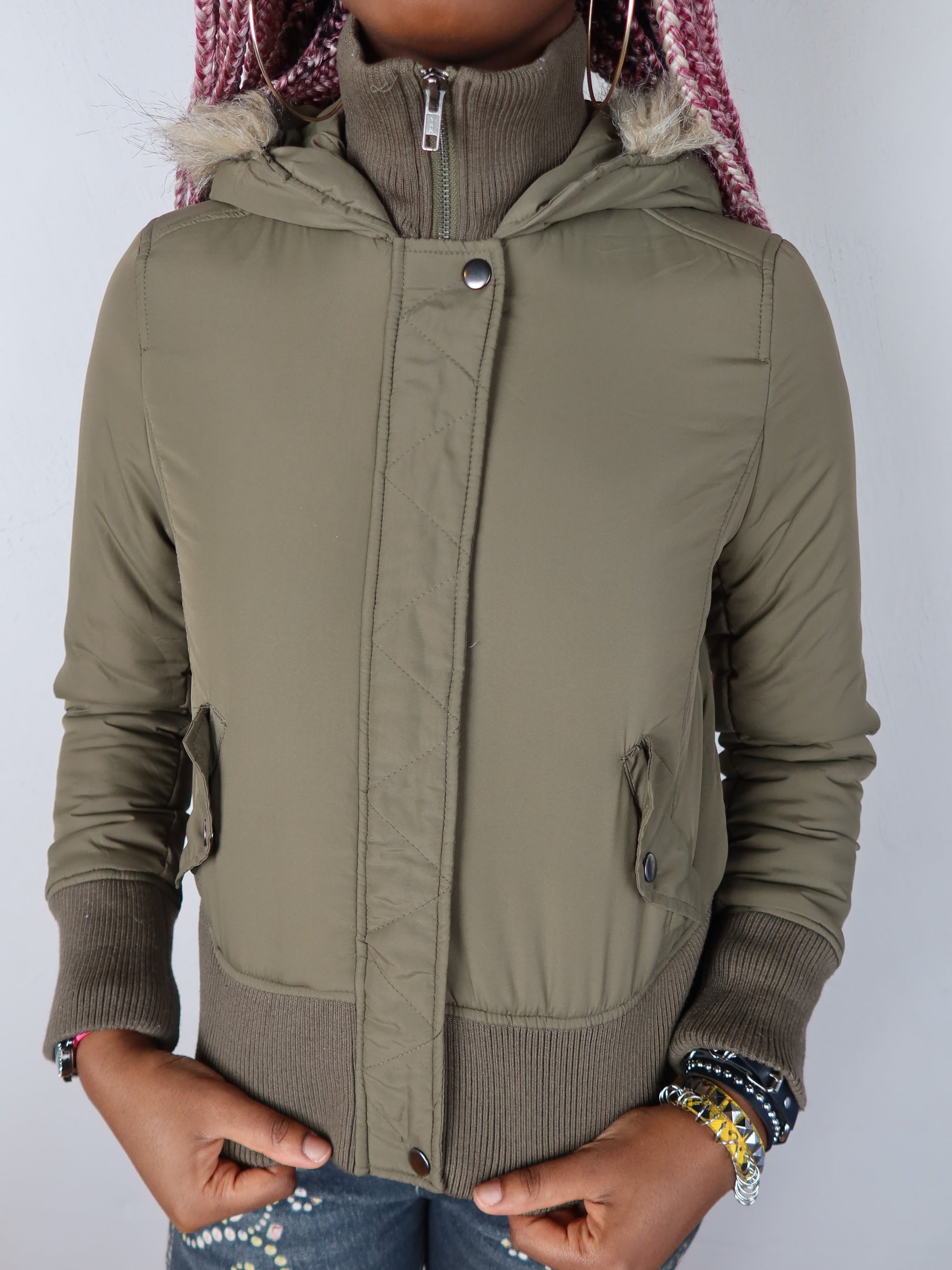 Y2K Khaki Fur Jacket S/M