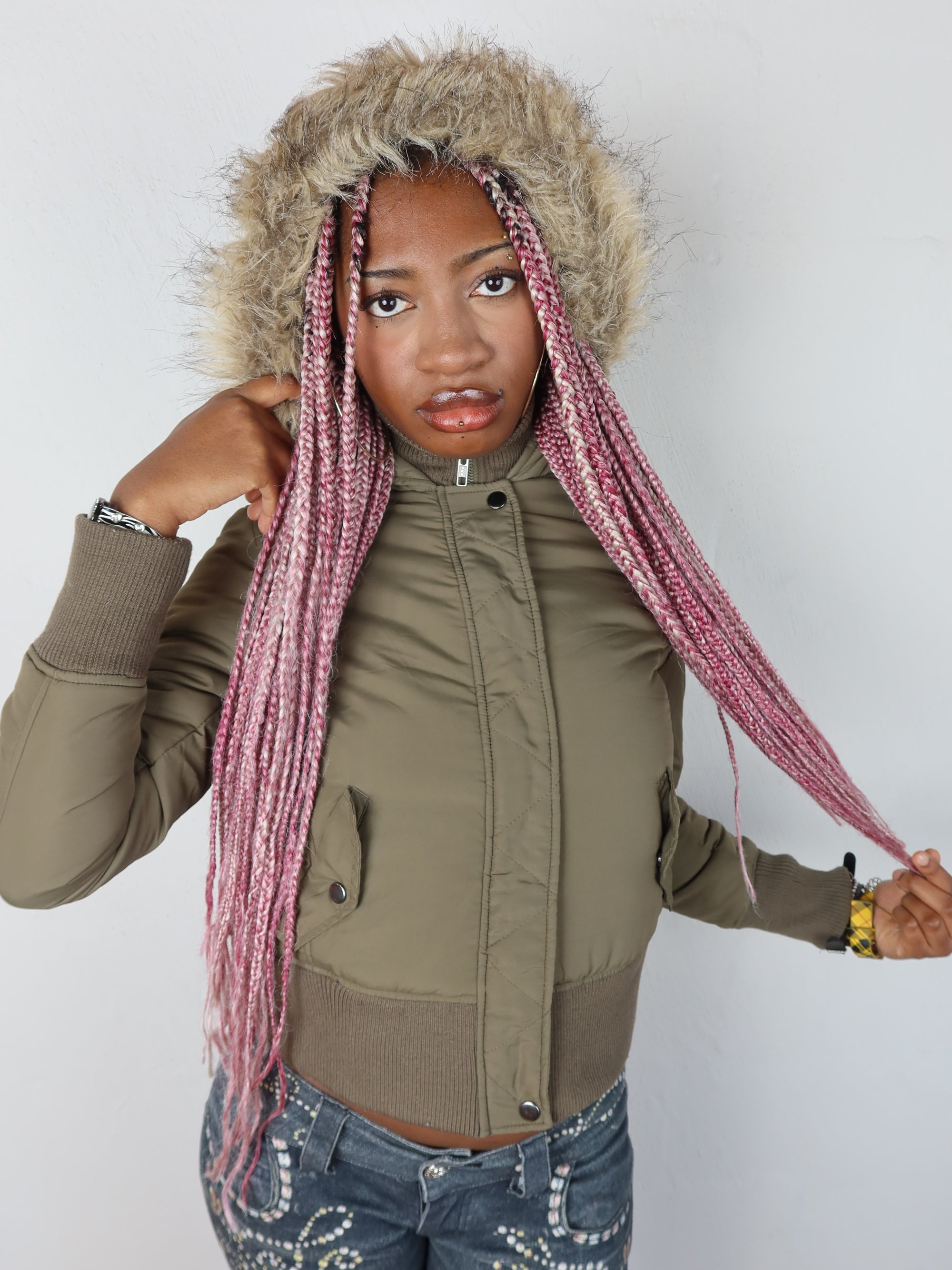 Y2K Khaki Fur Jacket S/M