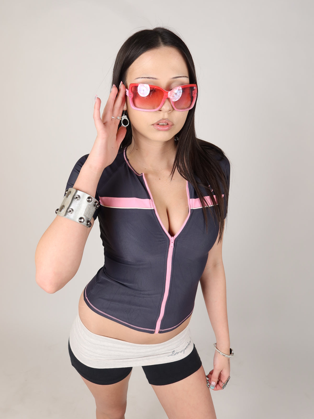 Grey Zip Sporty Top S