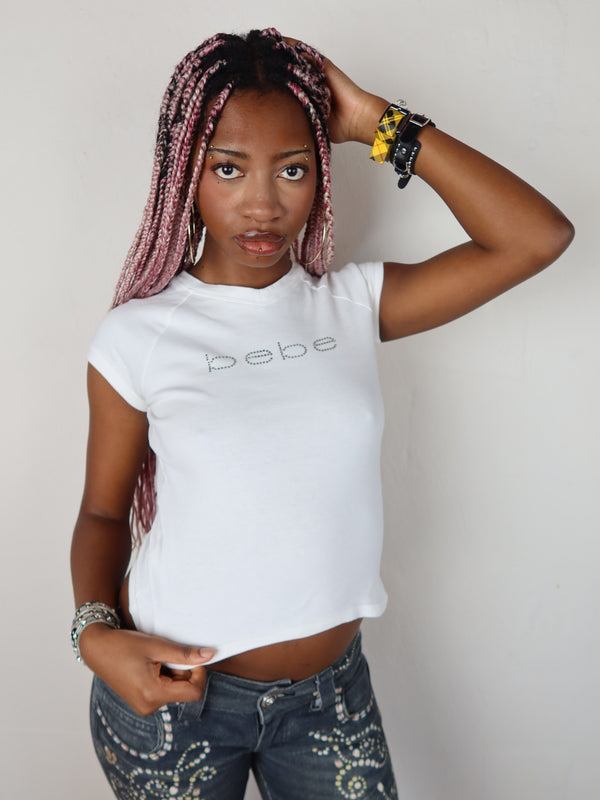 Vintage Bebe tee, Y2K resale clothing at Brat's Closet.