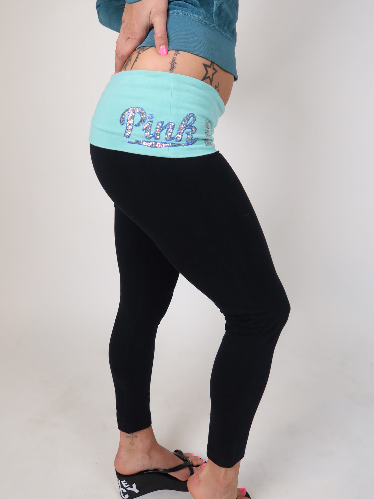 VS PINK Aqua Fold-Overs XS/S