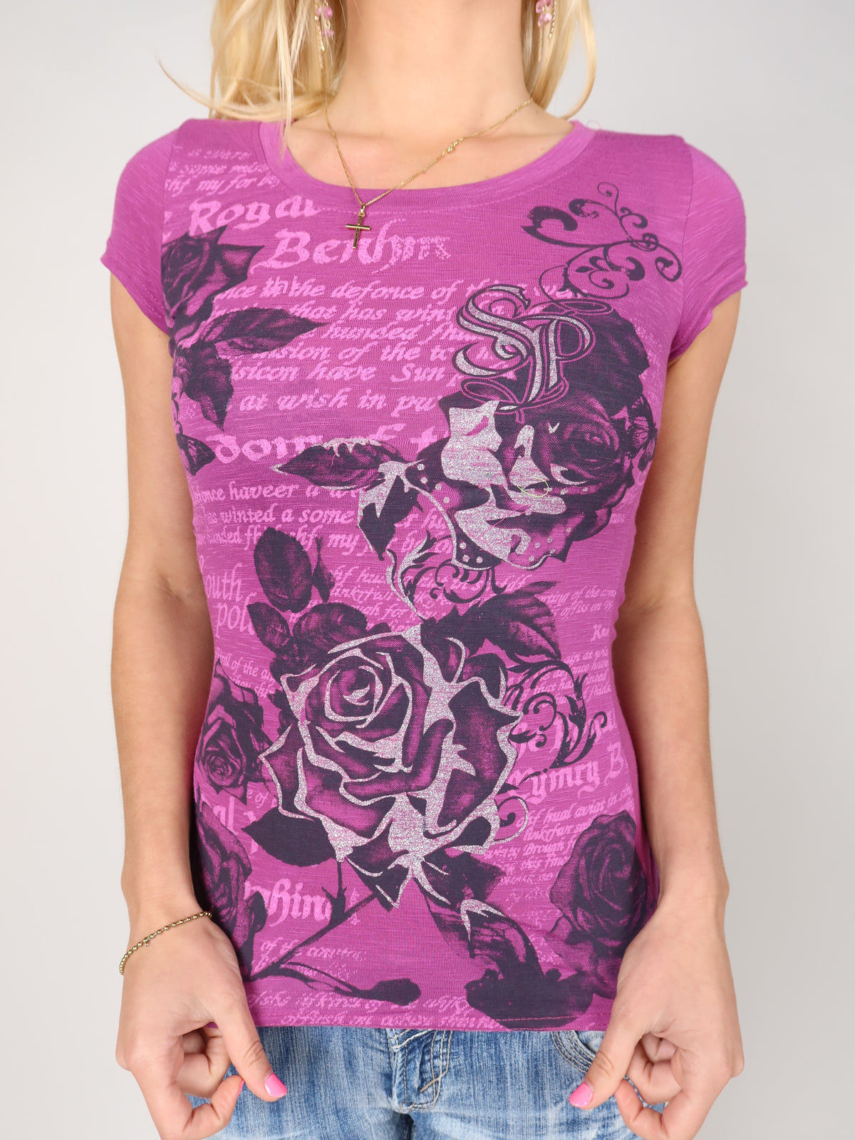 Mcbling Magenta Glitter Tee XS/S