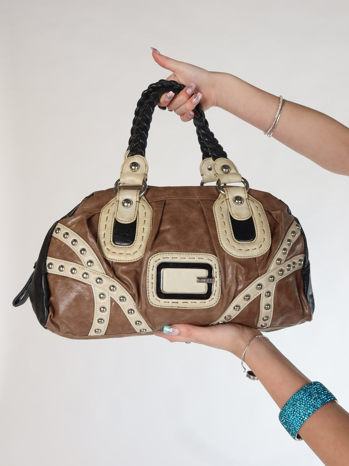 Guess Brown Studded Satchel Bag