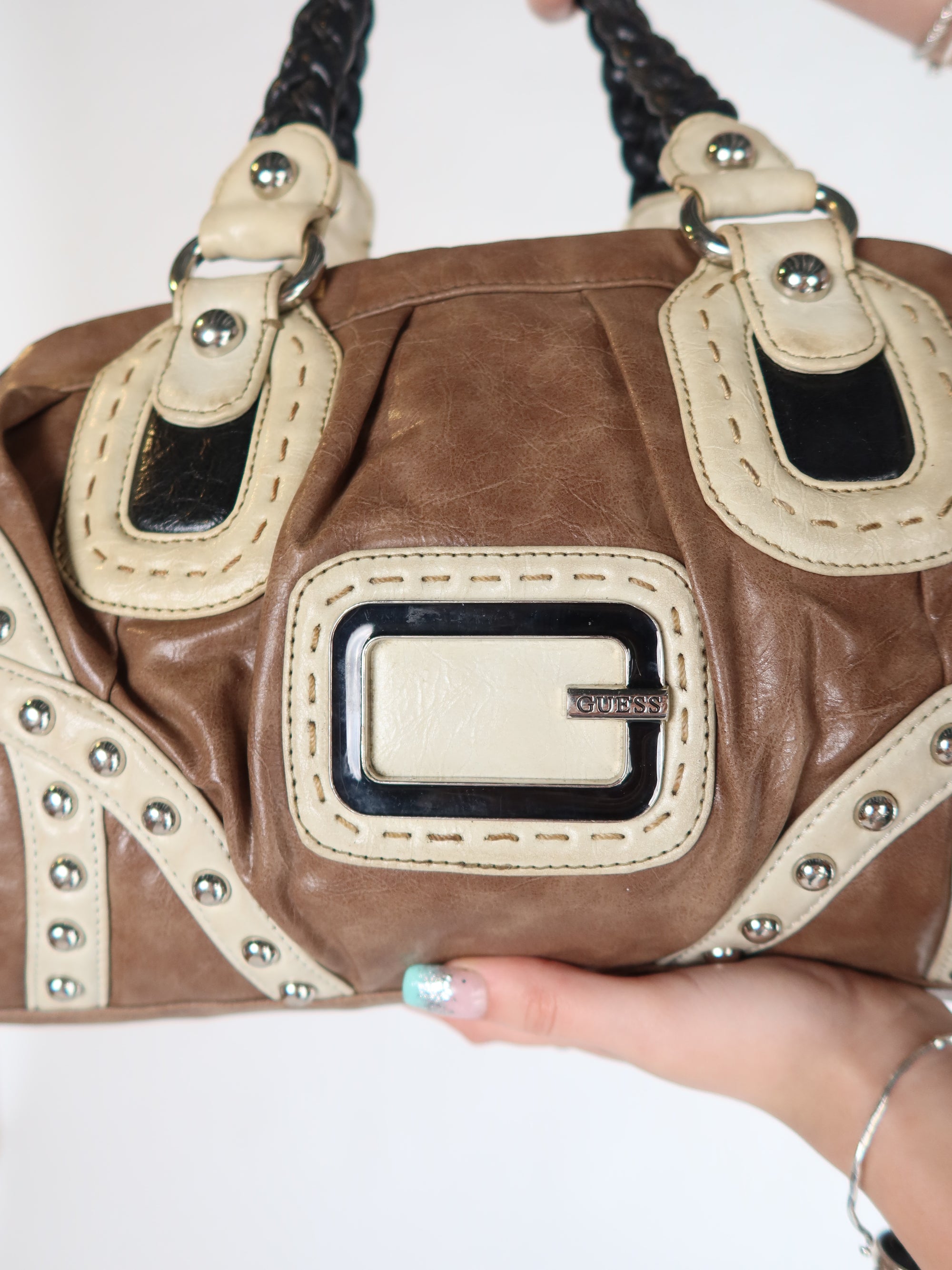 Guess Brown Studded Satchel Bag