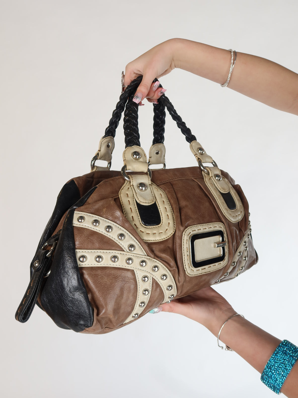 Guess Brown Studded Satchel Bag