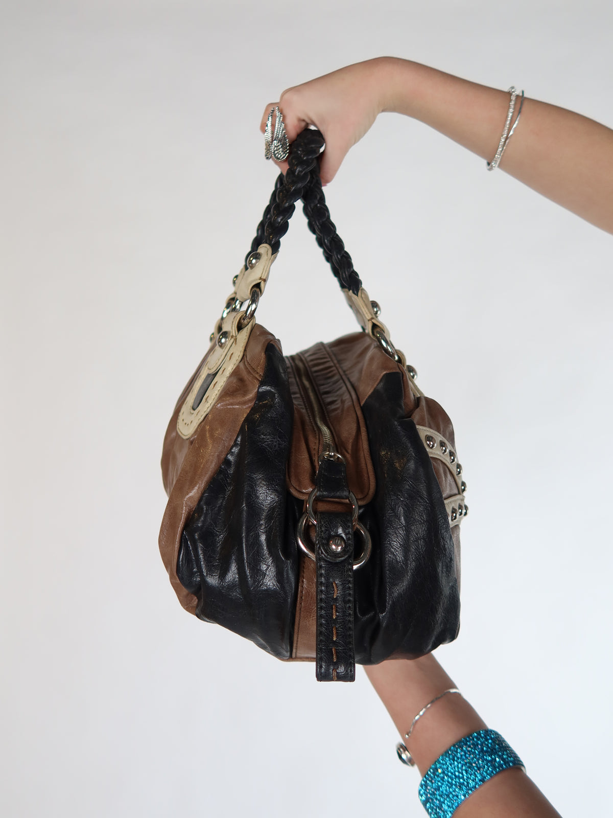 Guess Brown Studded Satchel Bag