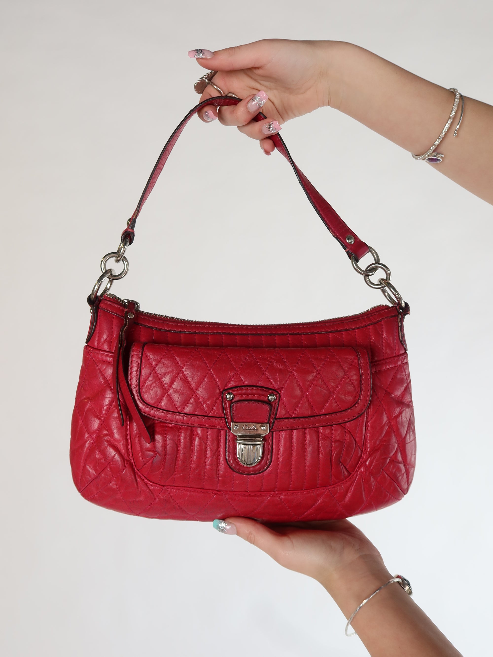 Coach Red Quilted Leather Shoulder Bag