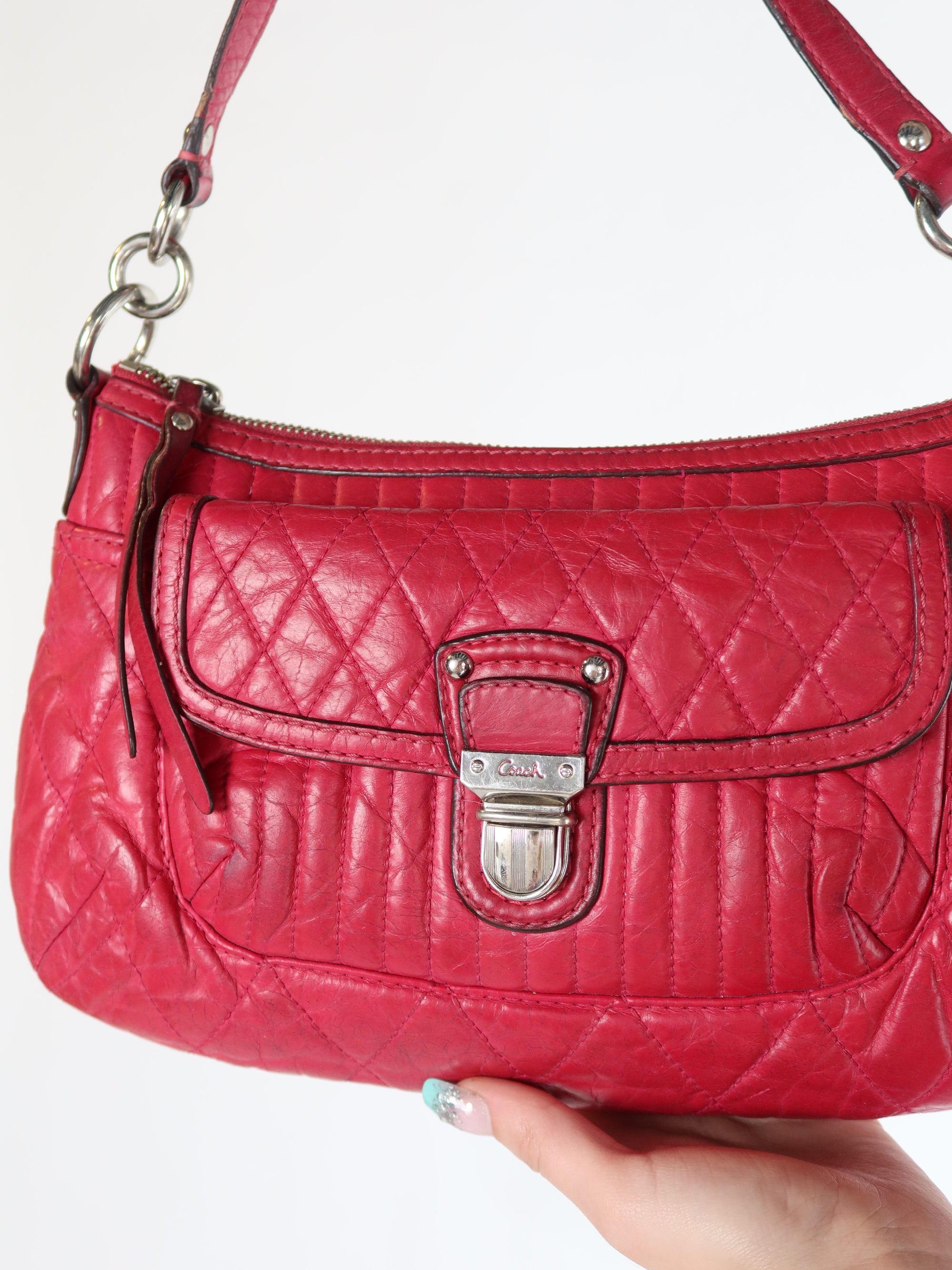 Coach Red Quilted Leather Shoulder Bag