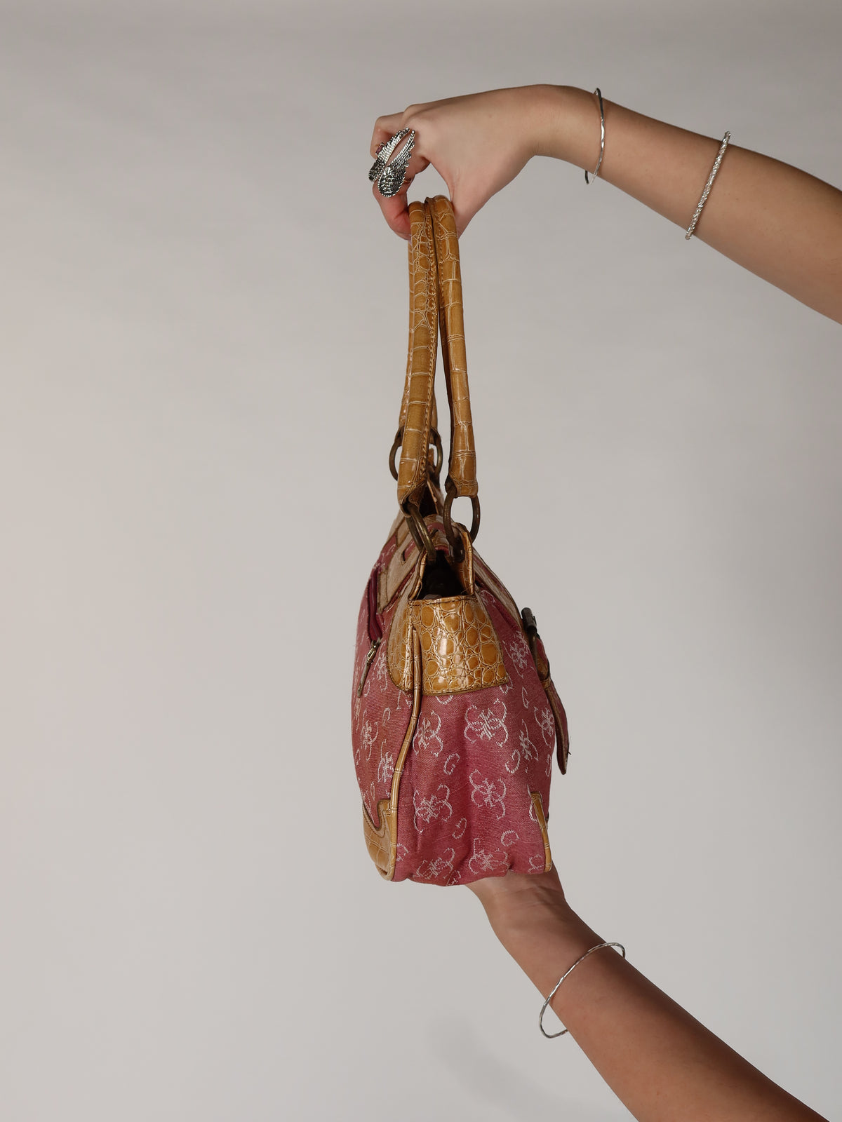 Guess Pink Monogram Buckle Shoulder Bag