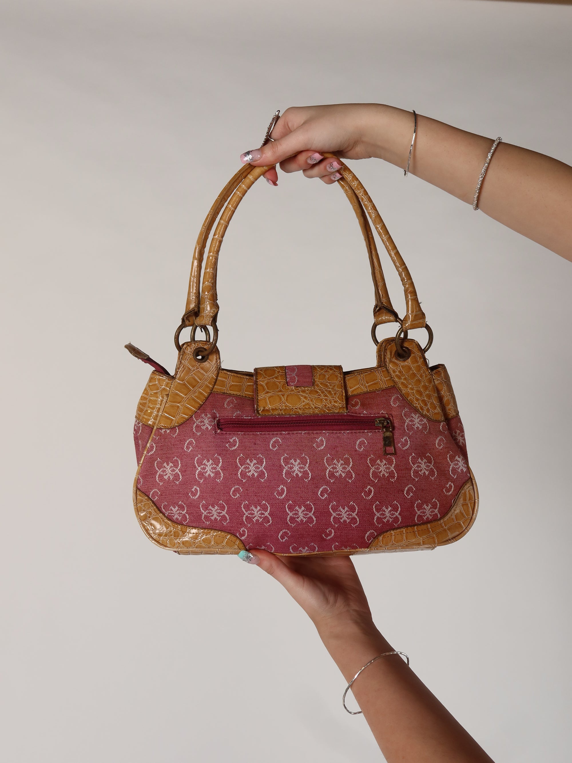 Guess Pink Monogram Buckle Shoulder Bag