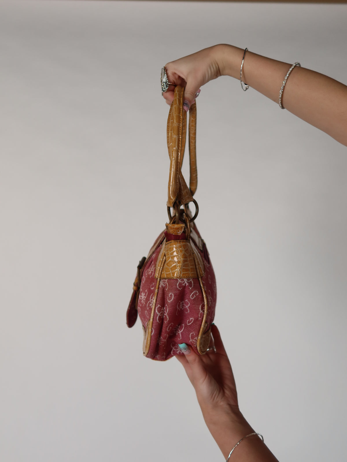 Guess Pink Monogram Buckle Shoulder Bag