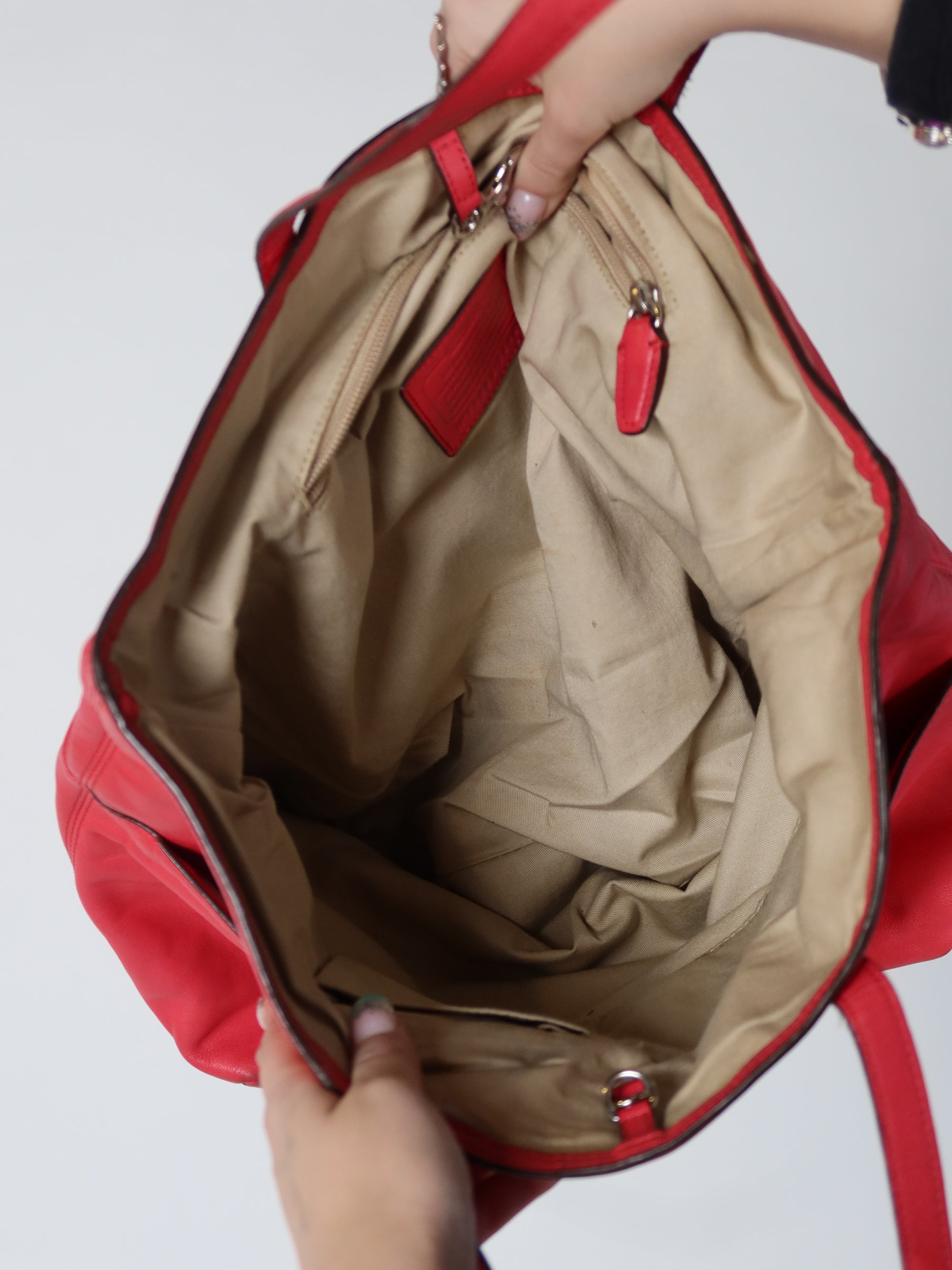 Coach Red Leather Tote Bag