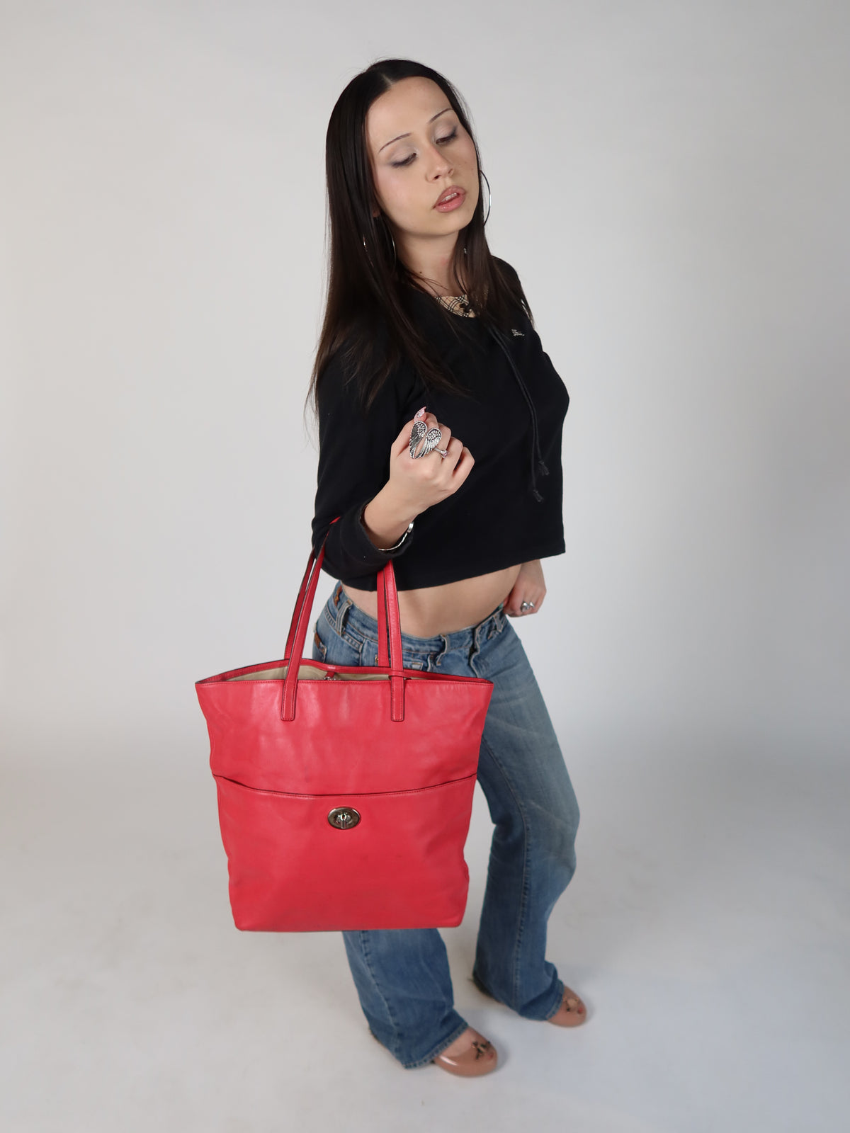 Coach Red Leather Tote Bag