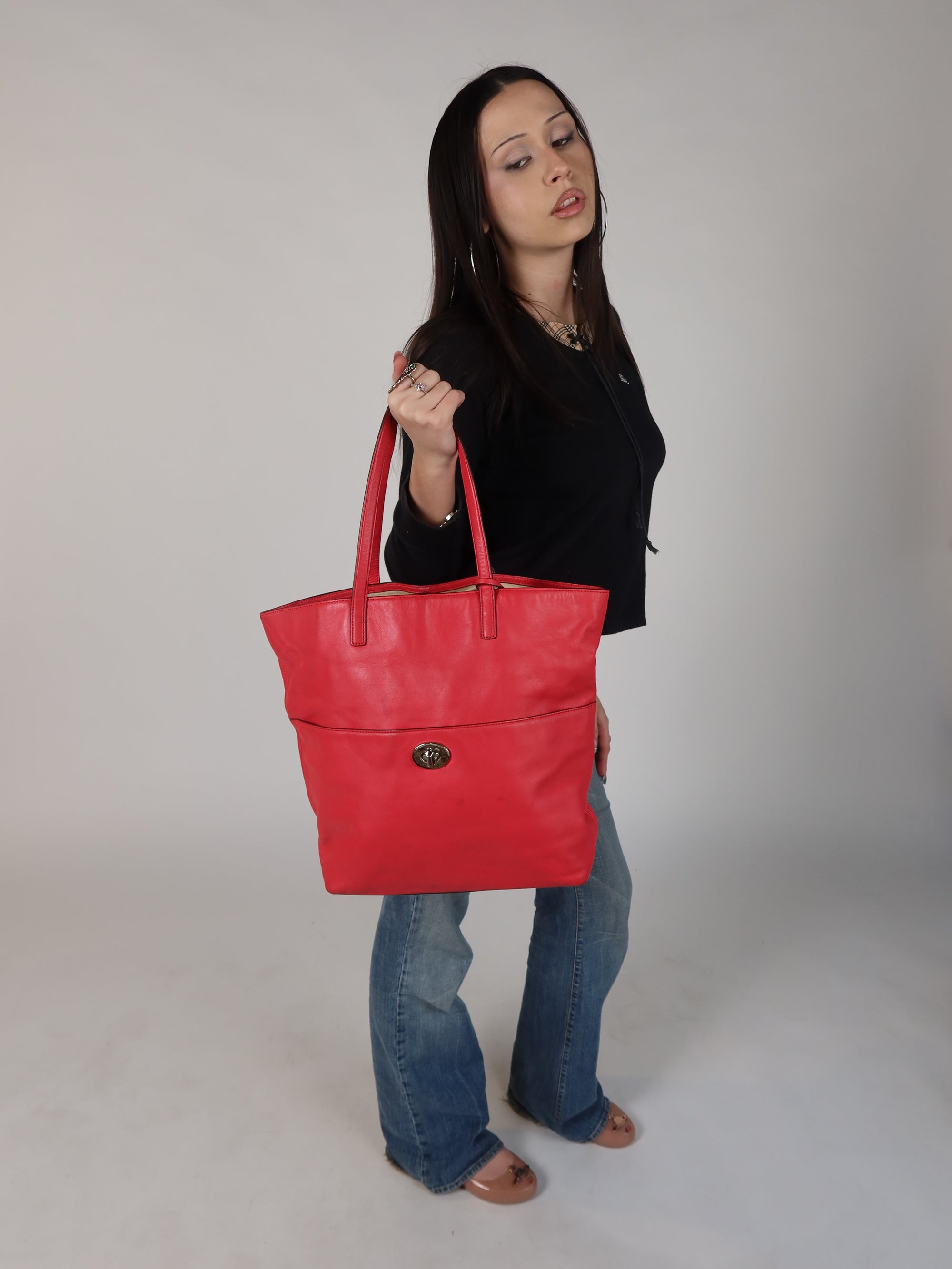 Coach Red Leather Tote Bag