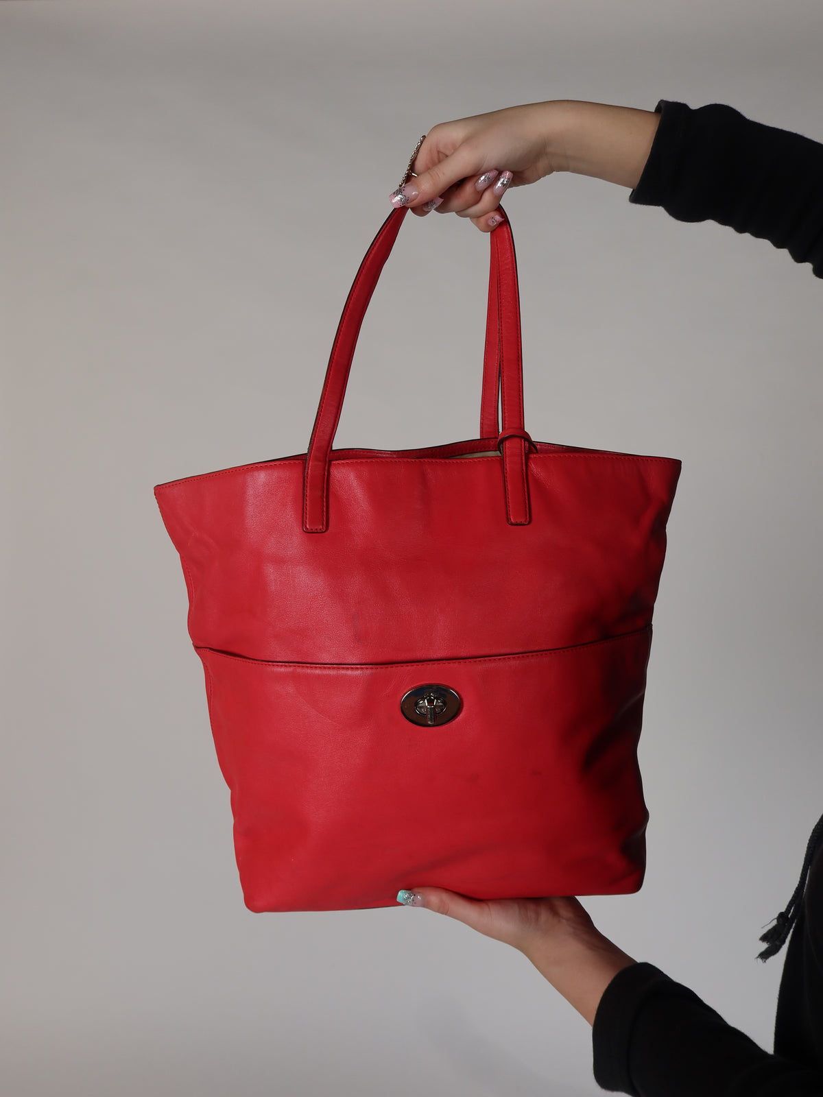 Coach Red Leather Tote Bag
