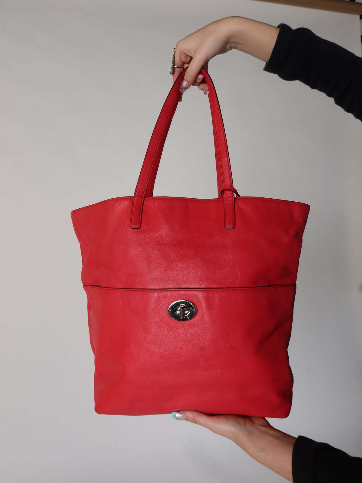 Coach Red Leather Tote Bag