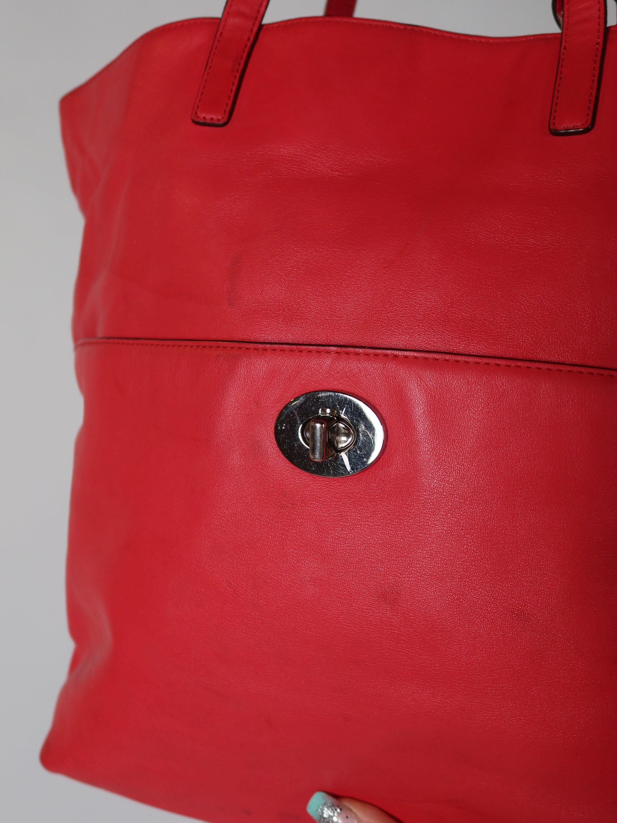 Coach Red Leather Tote Bag