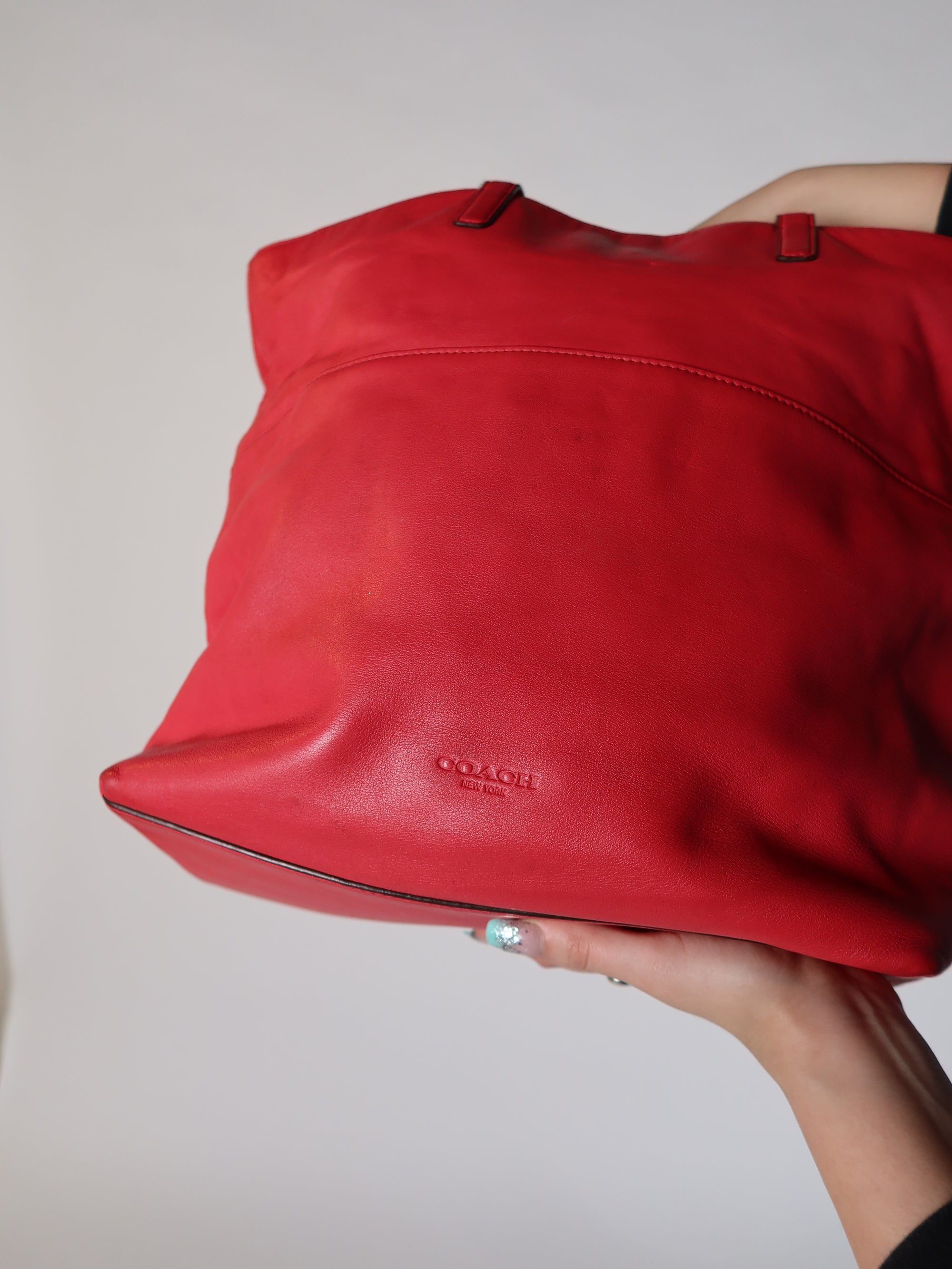 Coach Red Leather Tote Bag