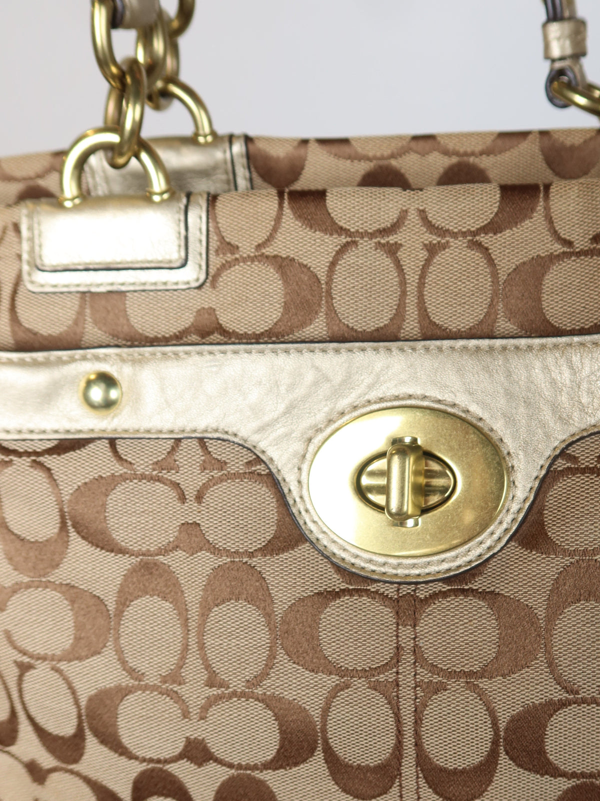 Coach Signature Gold Turn-Lock Tote Bag