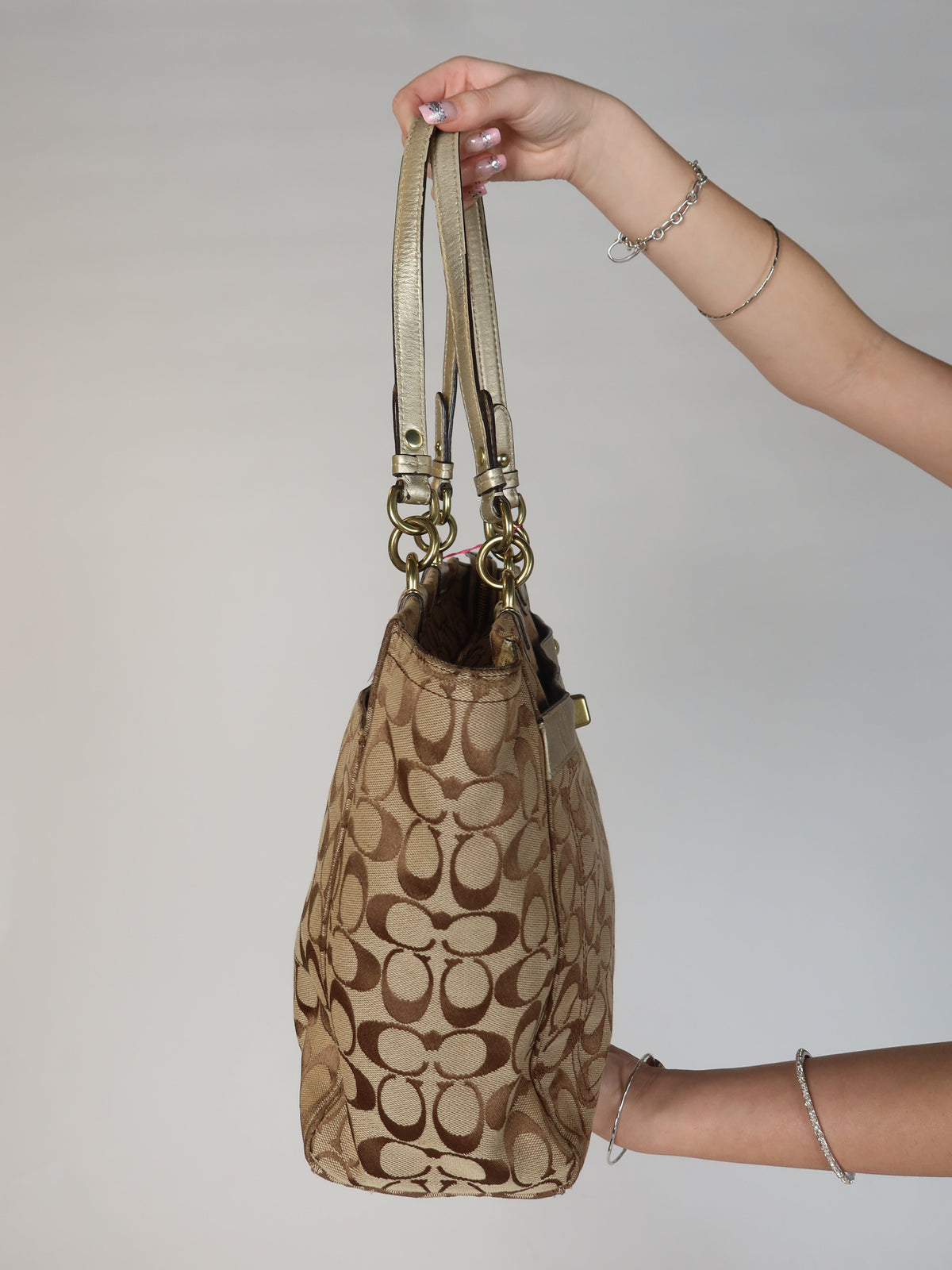 Coach Signature Gold Turn-Lock Tote Bag