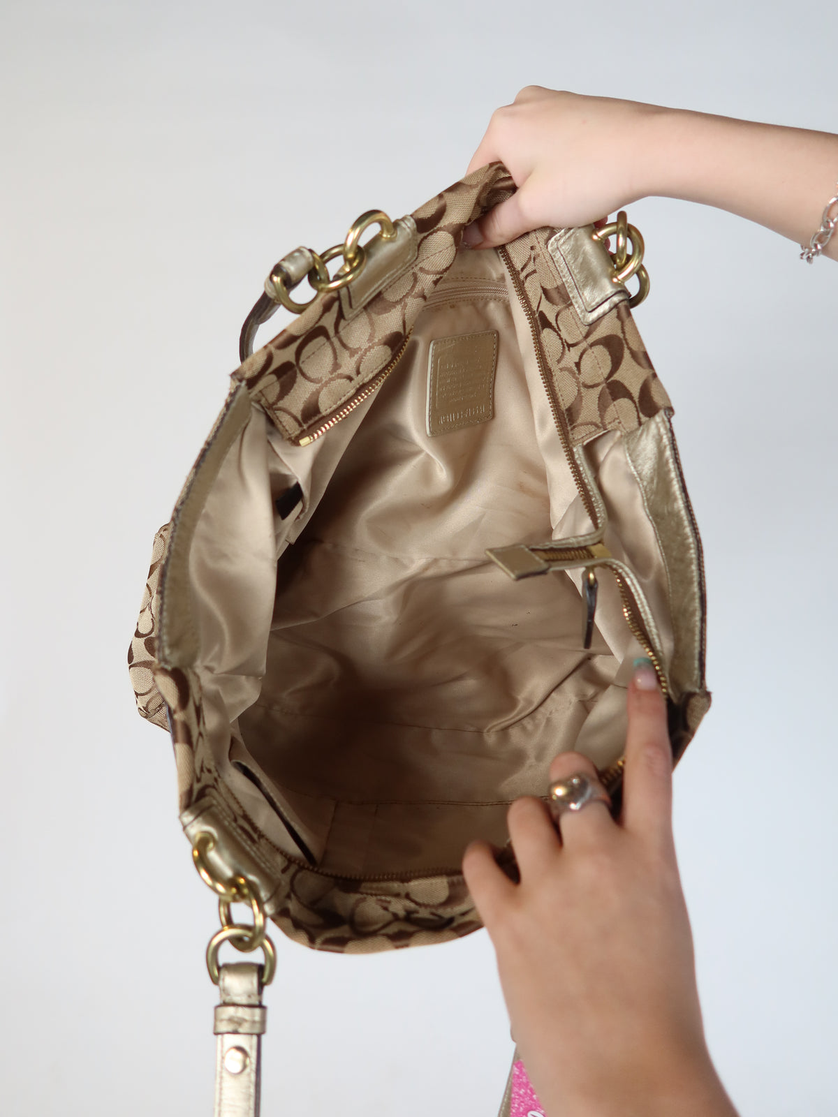 Coach Signature Gold Turn-Lock Tote Bag