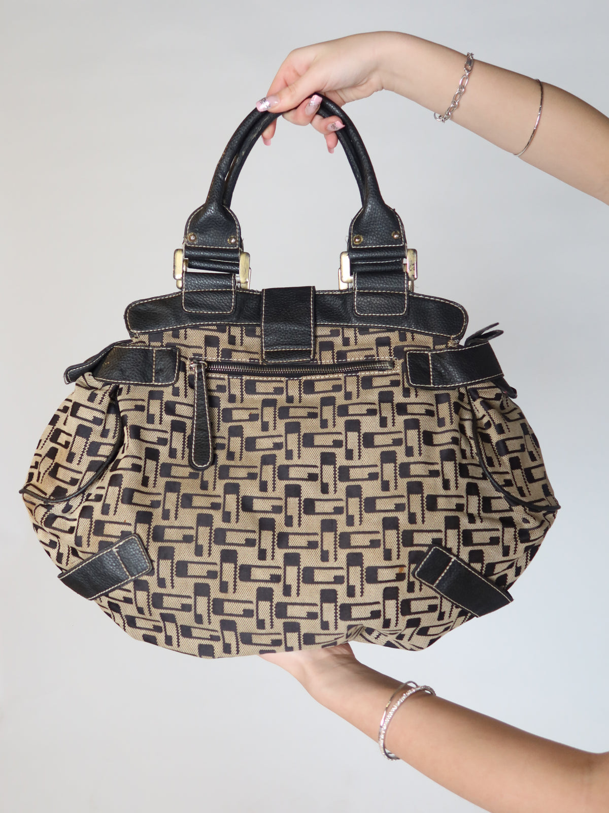 Guess Monogram Buckle Bowler Bag
