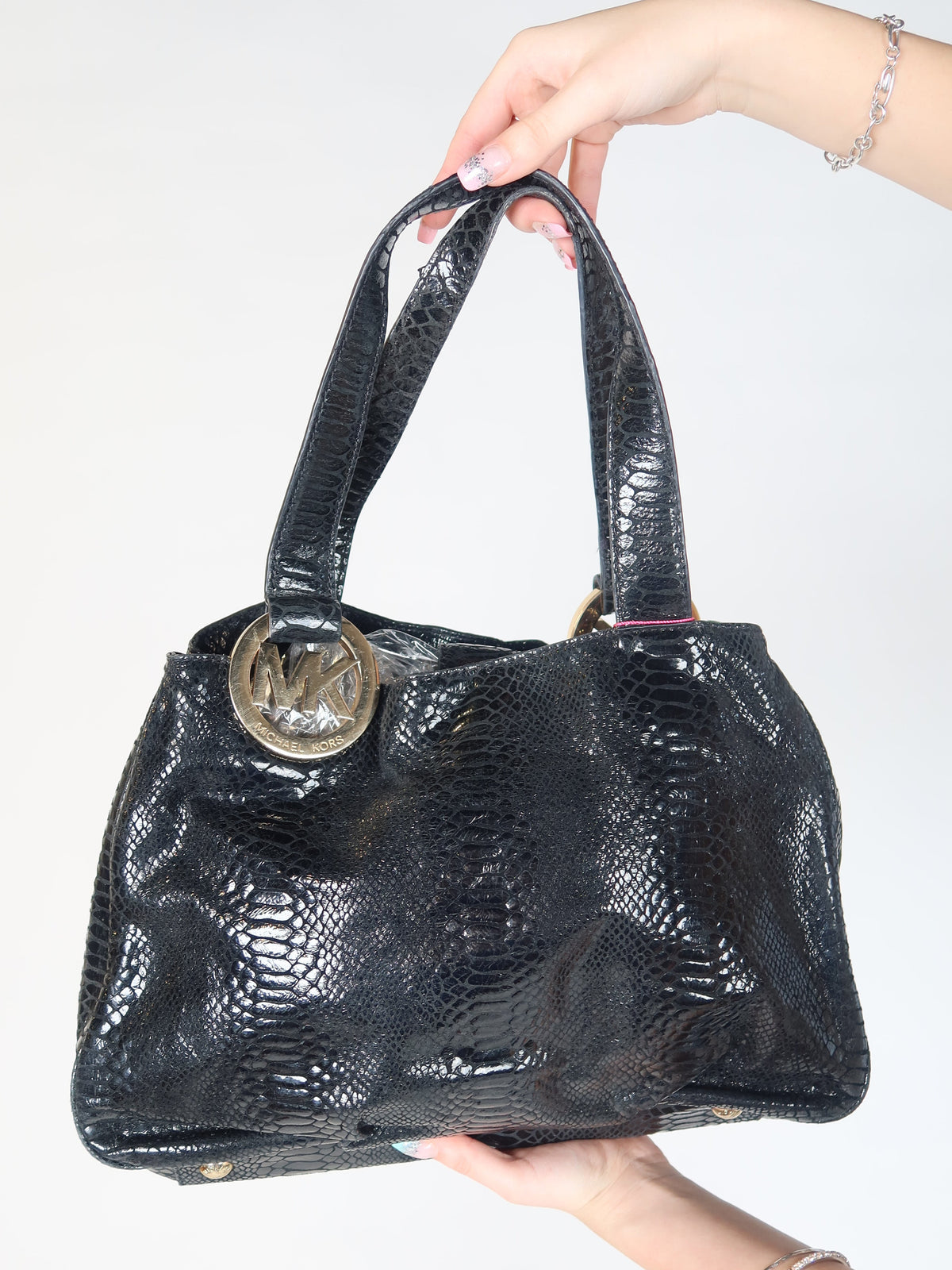 Michael Kors Black Snake Print Hobo Bag