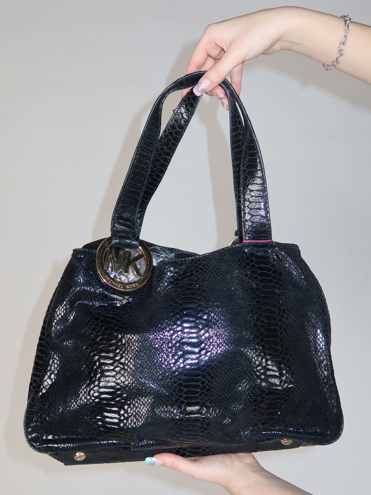 Michael Kors Black Snake Print Hobo Bag